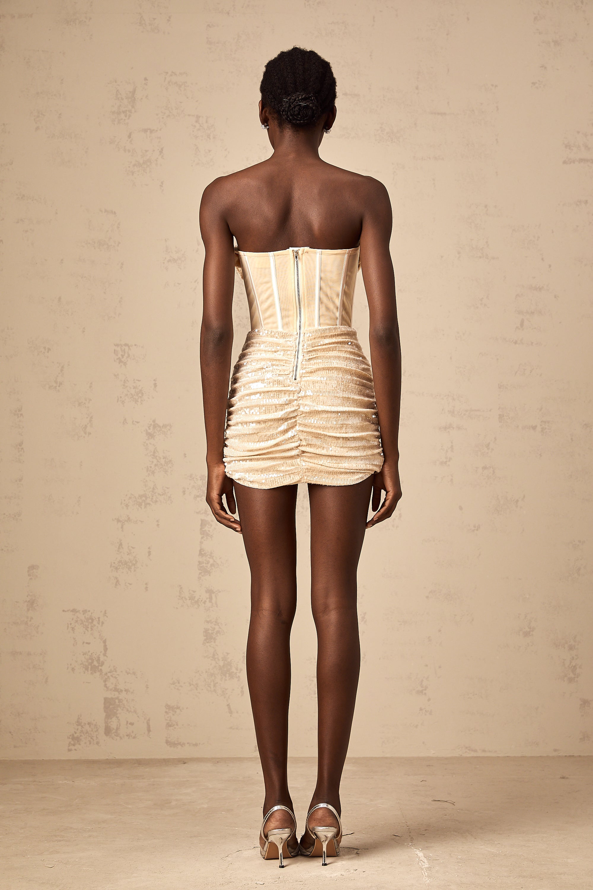 Gisella neutrals sequined tulle mini dress