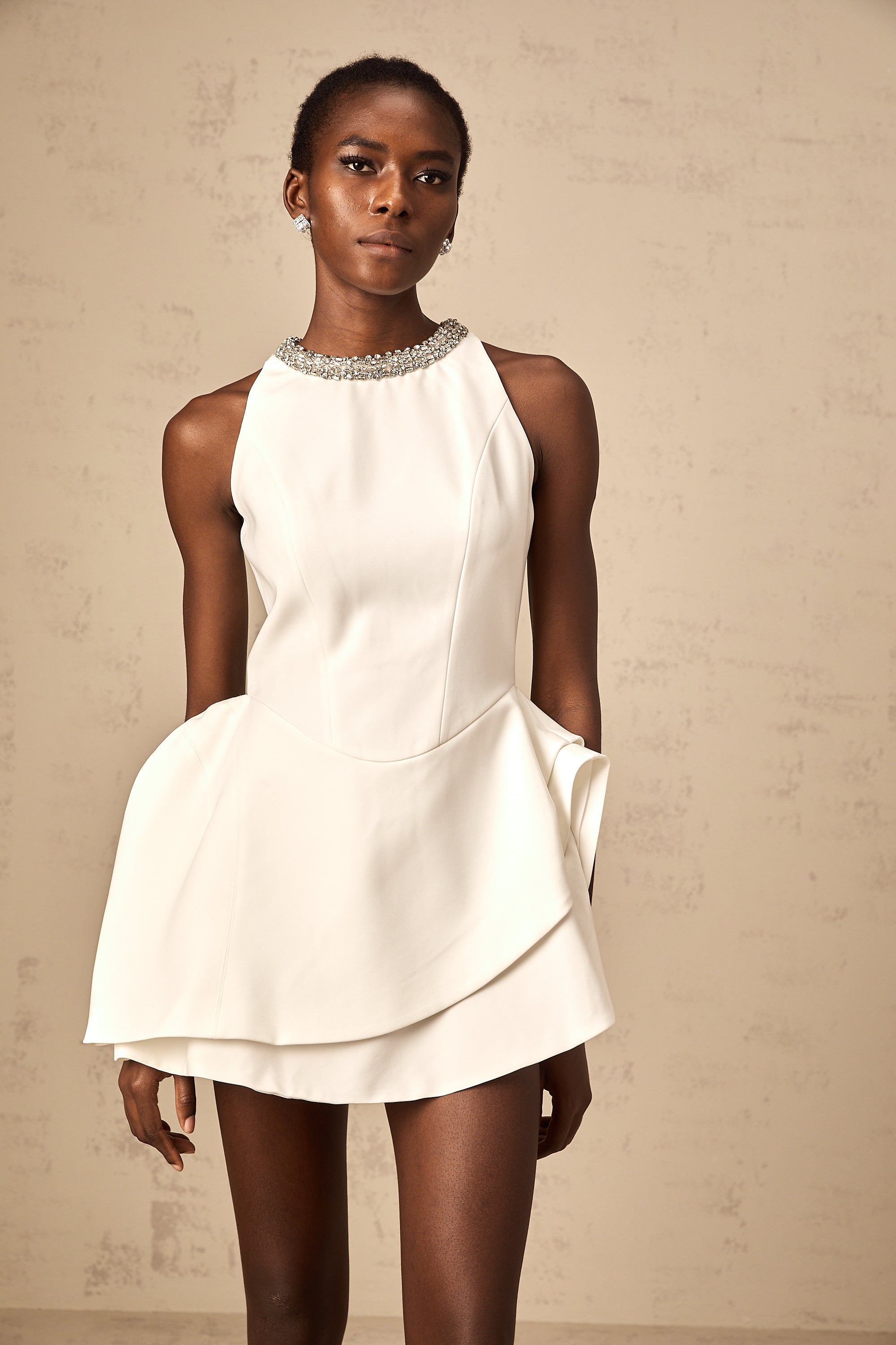 Denise white crystal layered mini dress