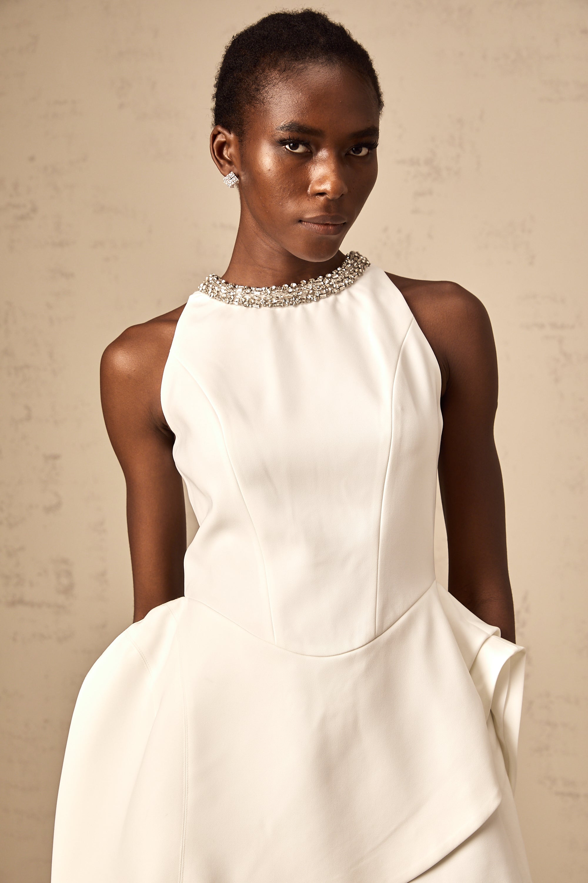 Denise white crystal layered mini dress