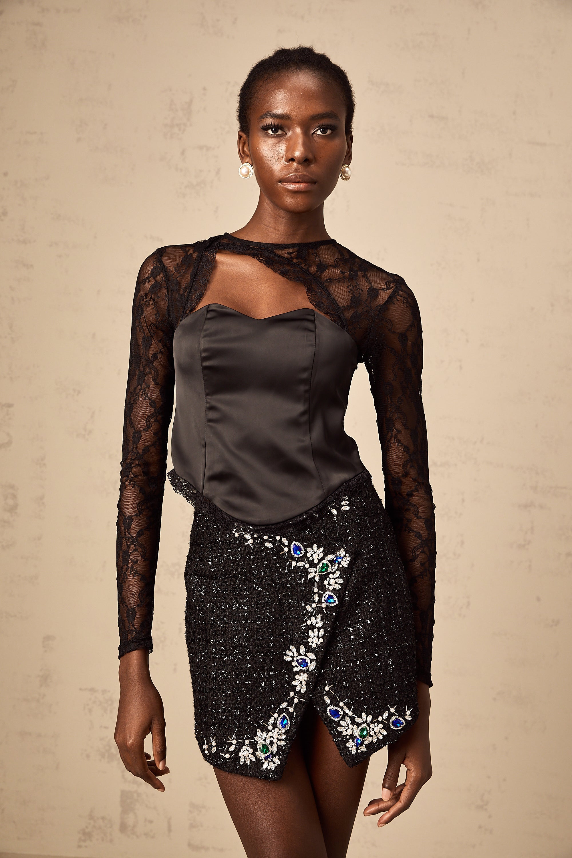 Georgia black cut-out lace top