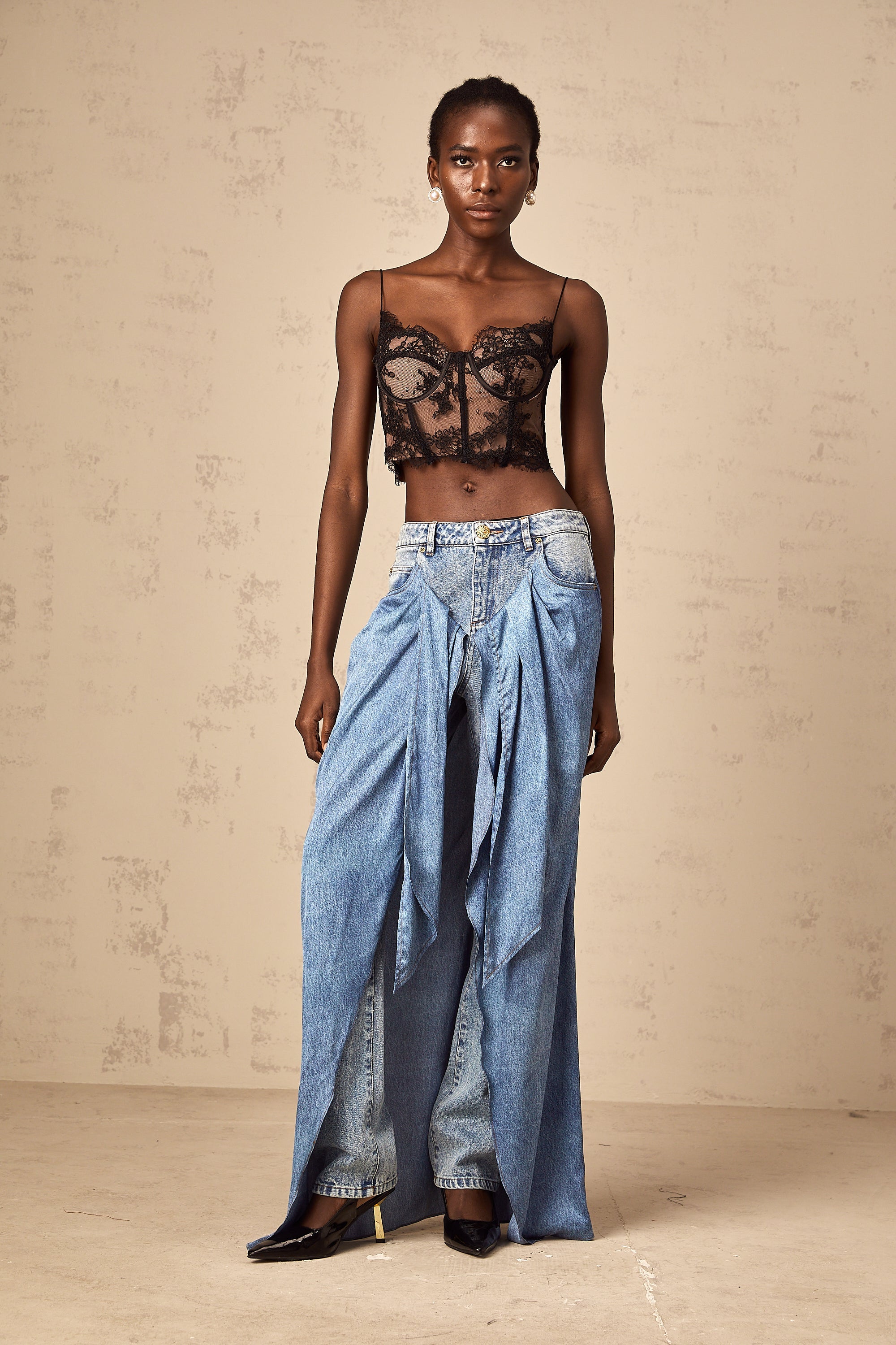 Ysabella blue layered denim jeans (Final Sale-US Only)