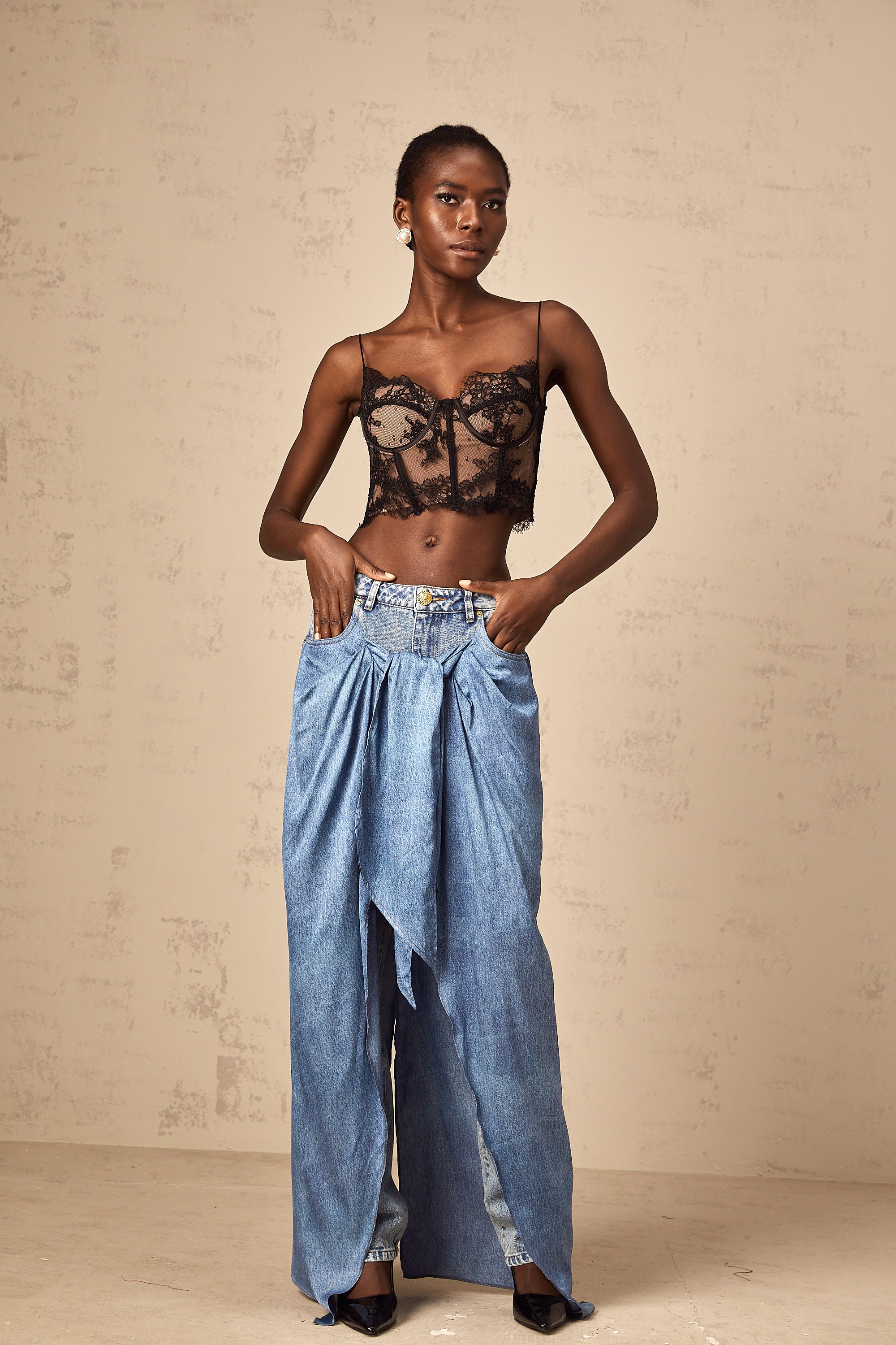 Ysabella blue layered denim jeans (Final Sale-US Only)