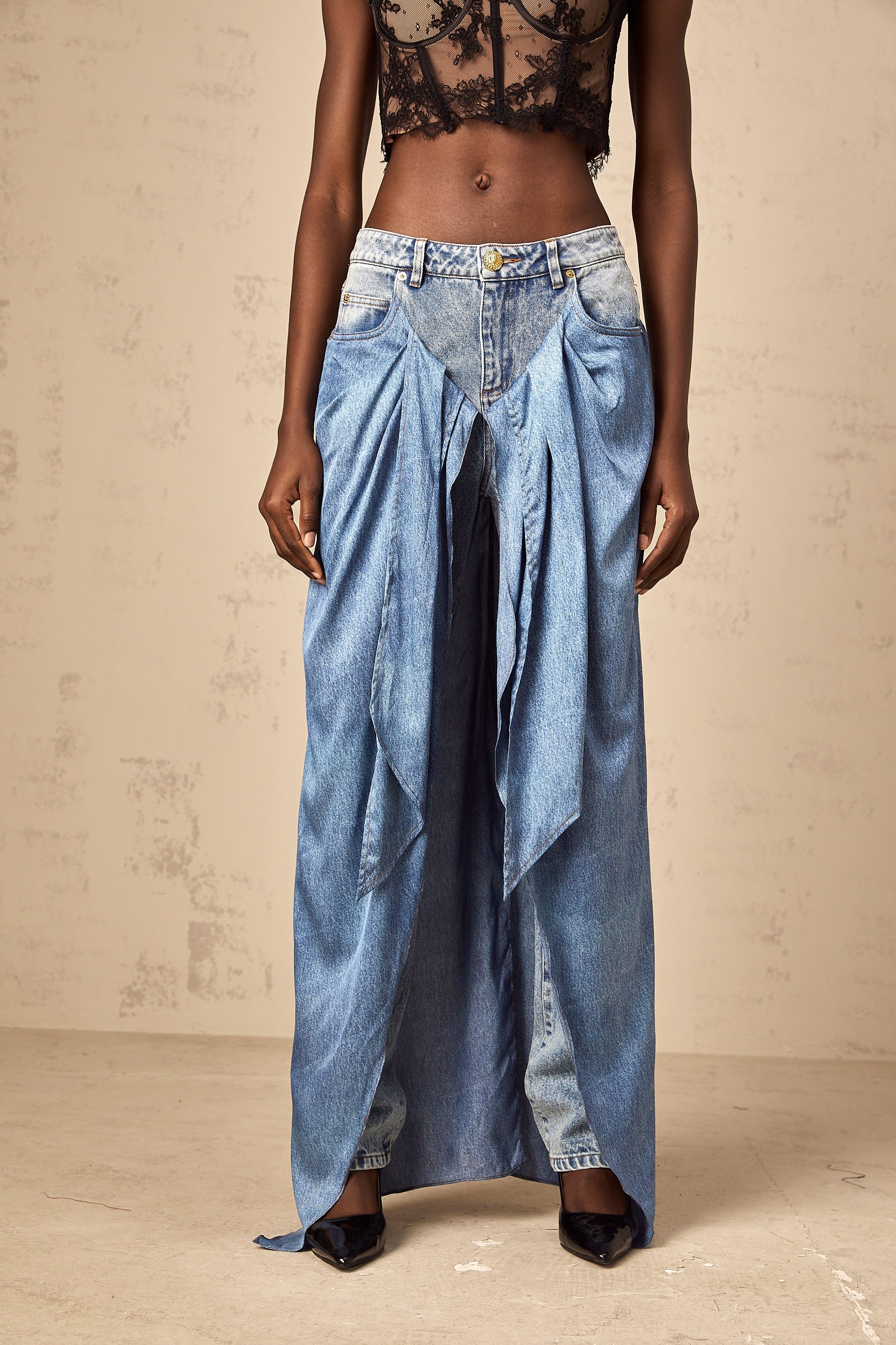 Ysabella blue layered denim jeans