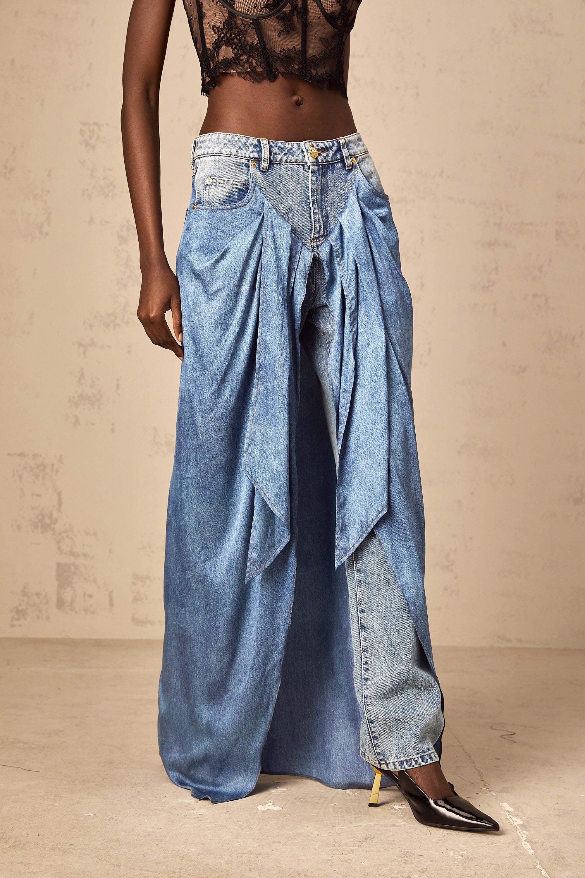 Ysabella blue layered denim jeans