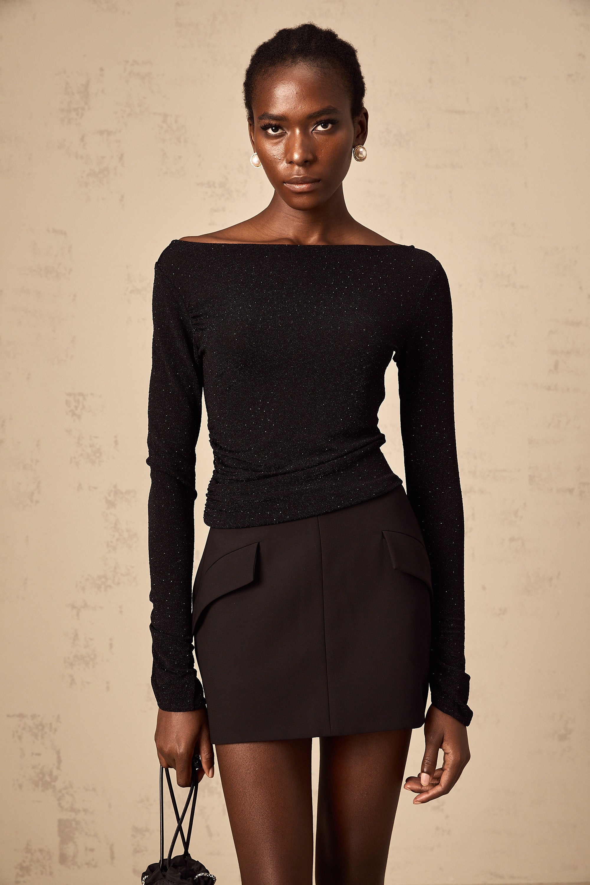 Bérénice black sequined top & skirt matching set