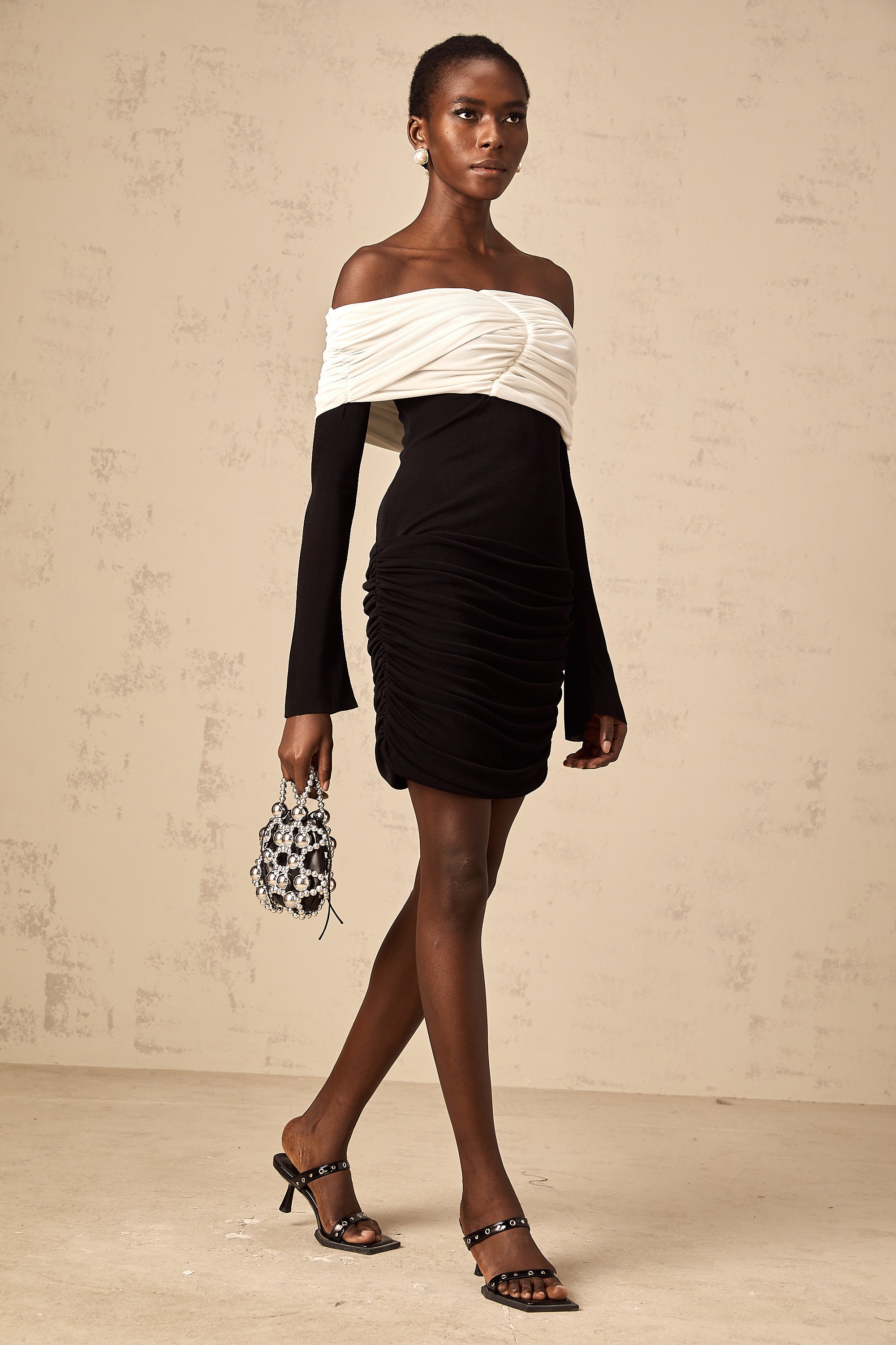 Angélique color-blocked fitted ruched mini dress