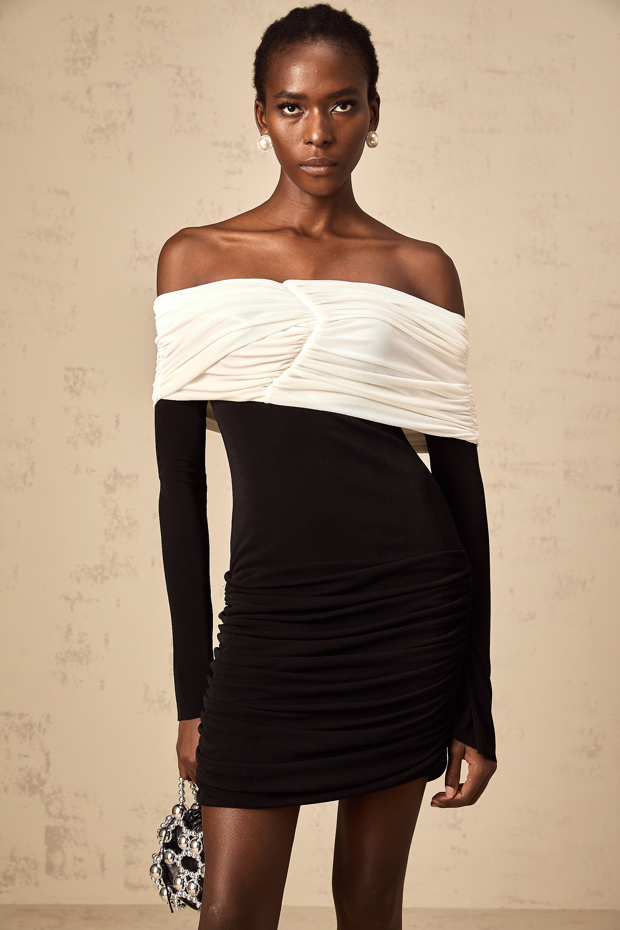 Angélique color-blocked fitted ruched mini dress