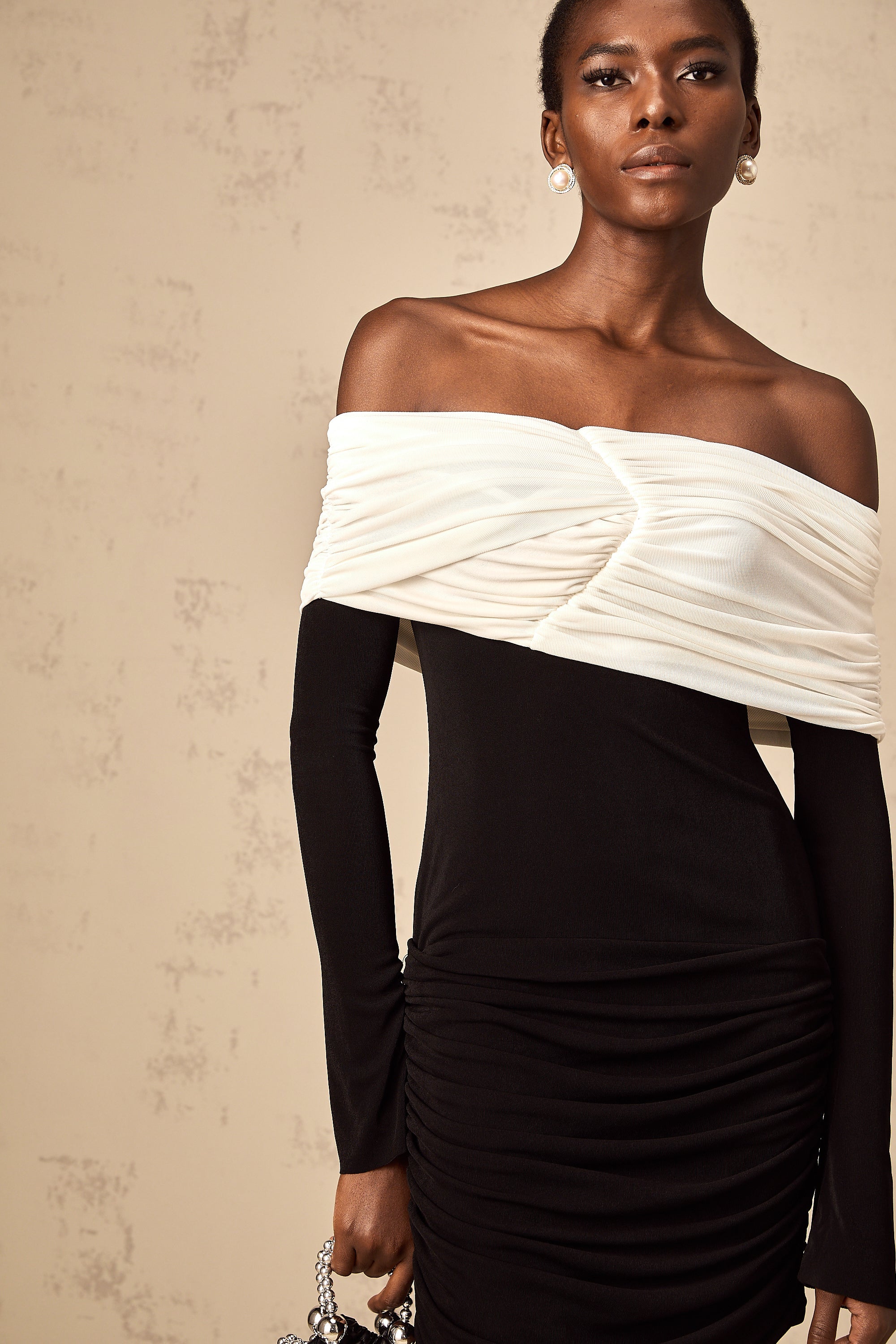 Angélique color-blocked fitted ruched mini dress