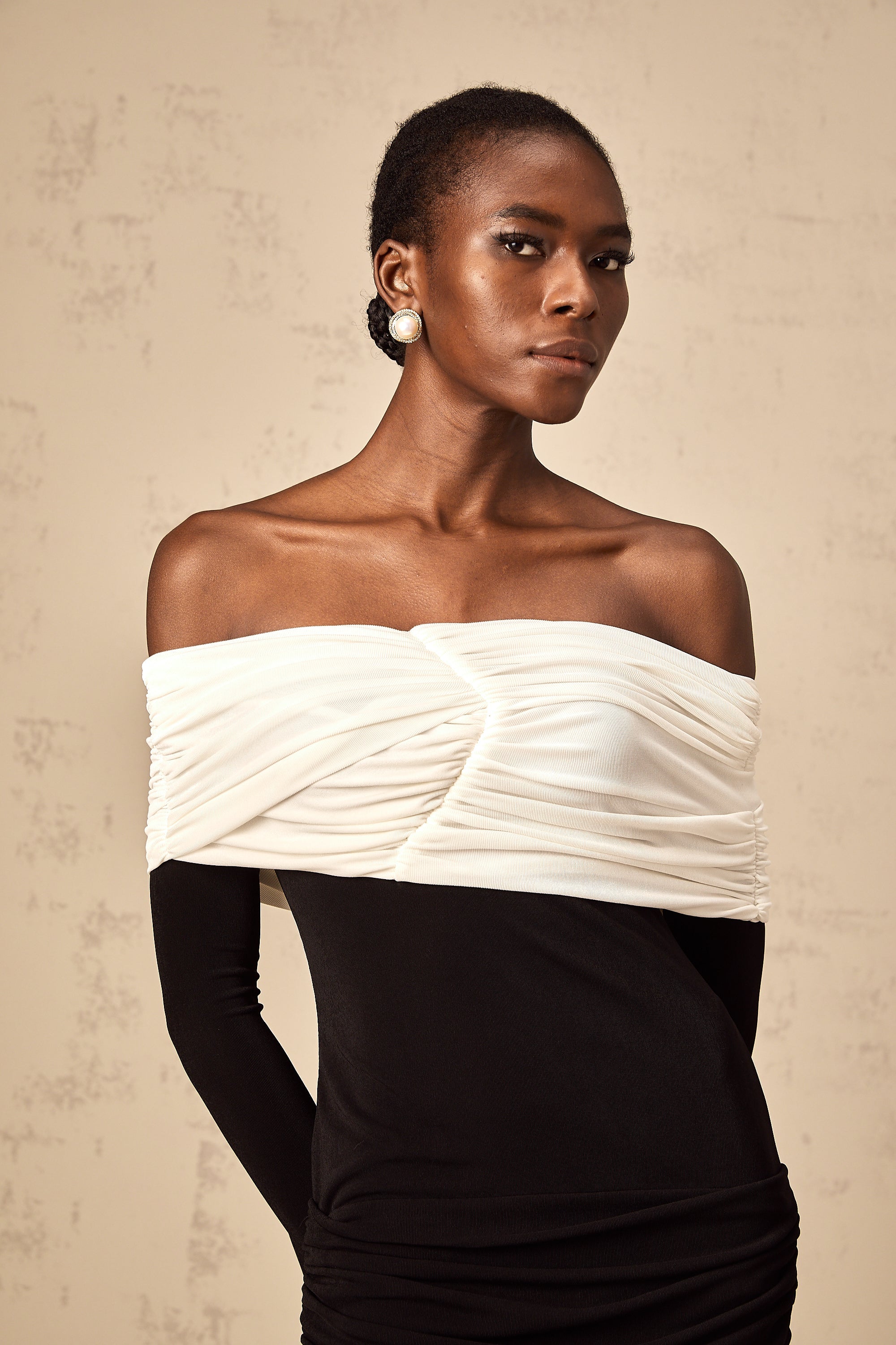 Angélique color-blocked fitted ruched mini dress