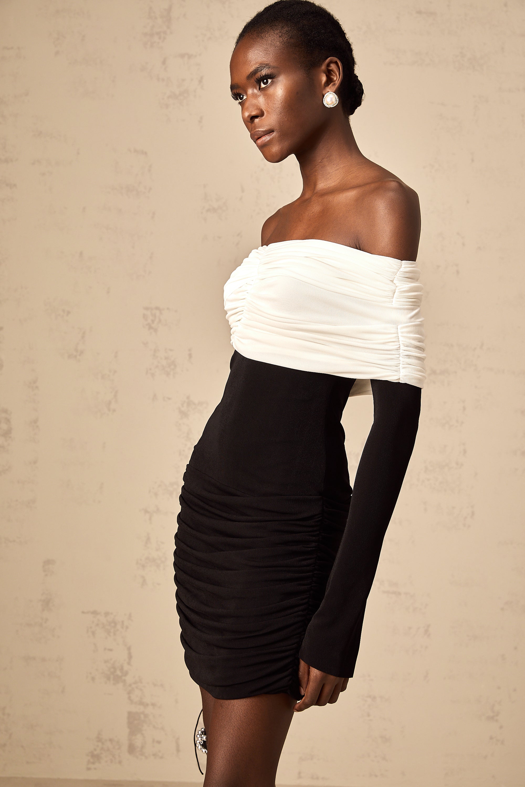 Angélique color-blocked fitted ruched mini dress