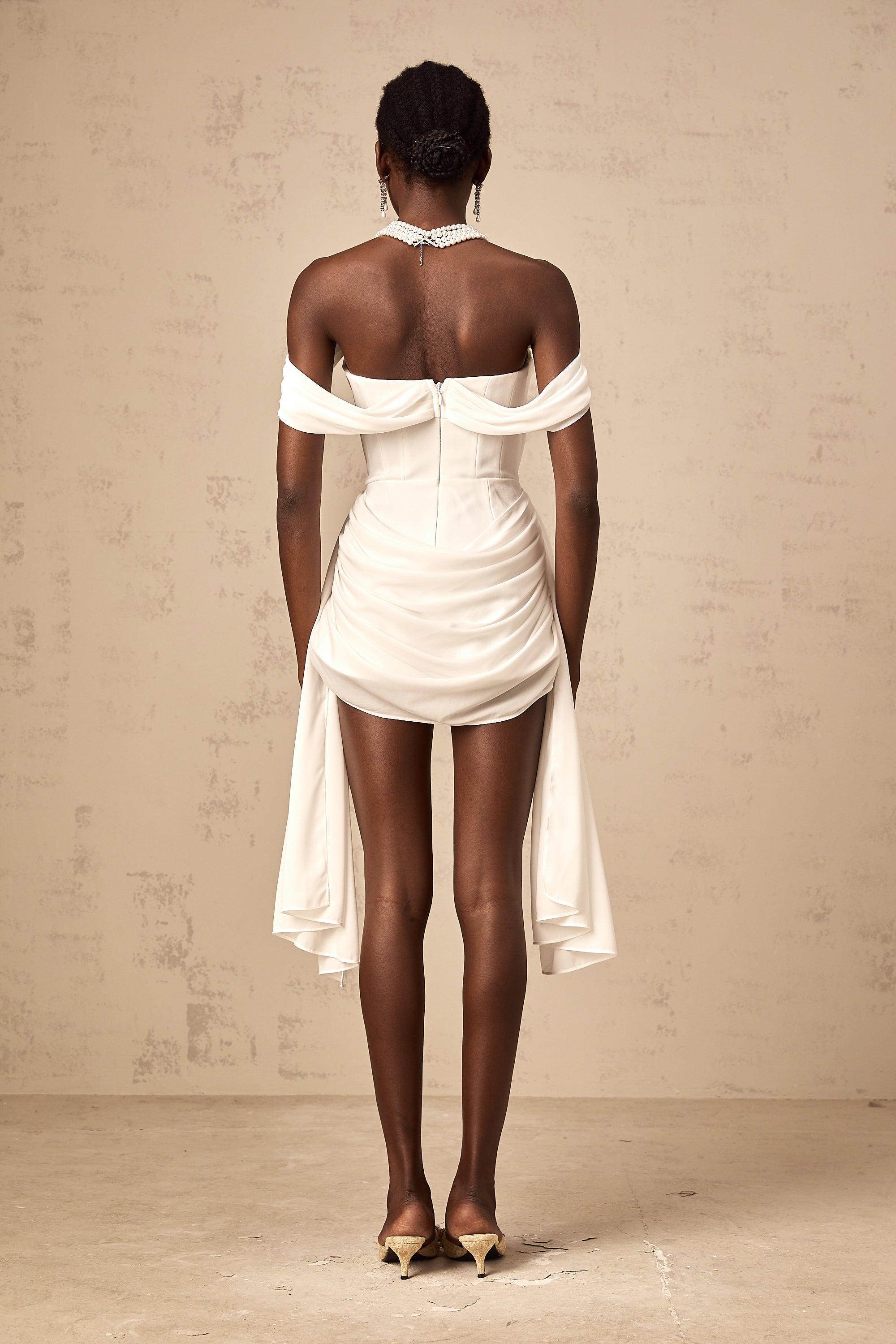 Gitta white ribbon-design ruched mini dress (Final Sale-US Only)