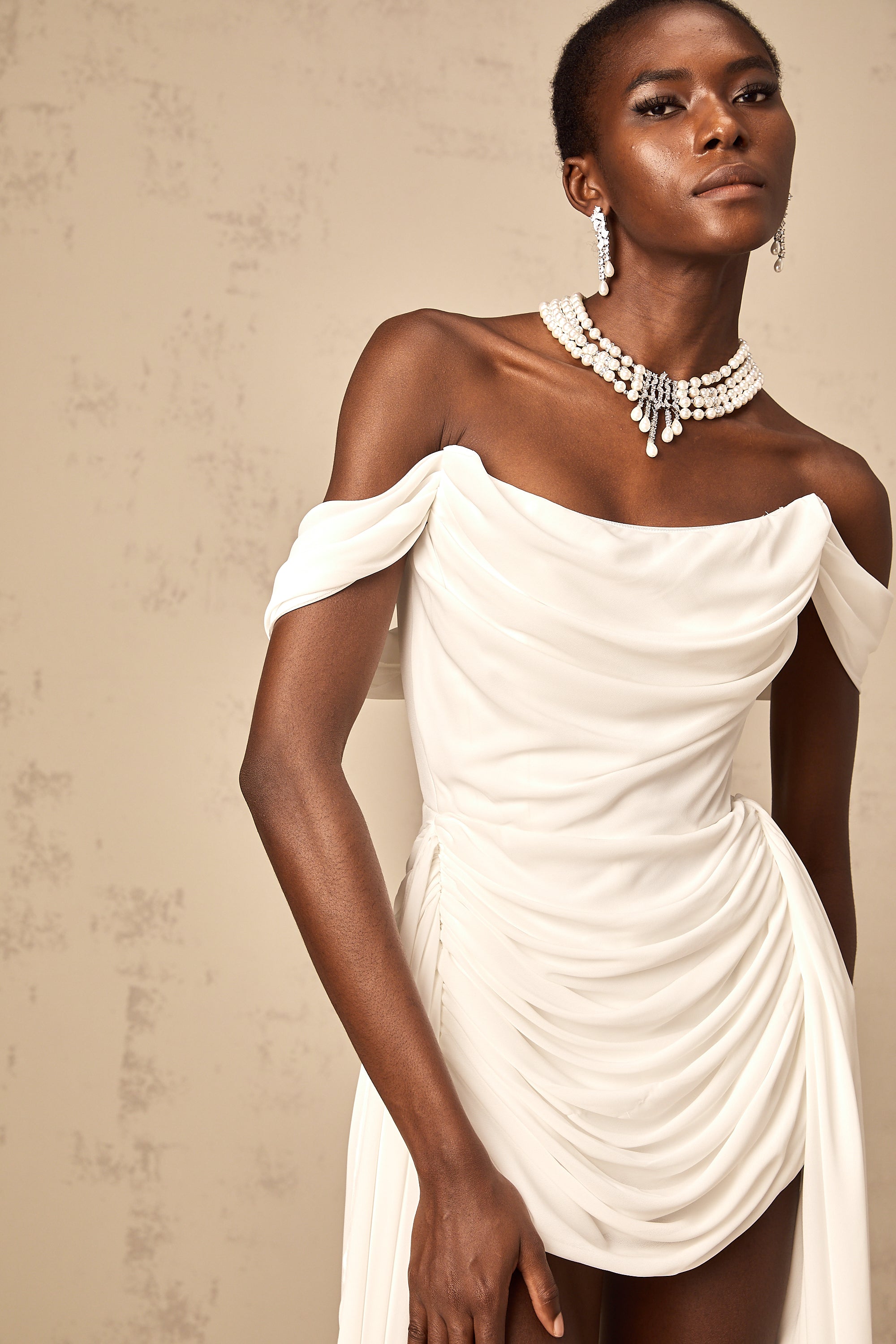 Gitta white ribbon-design ruched mini dress (Final Sale-US Only)