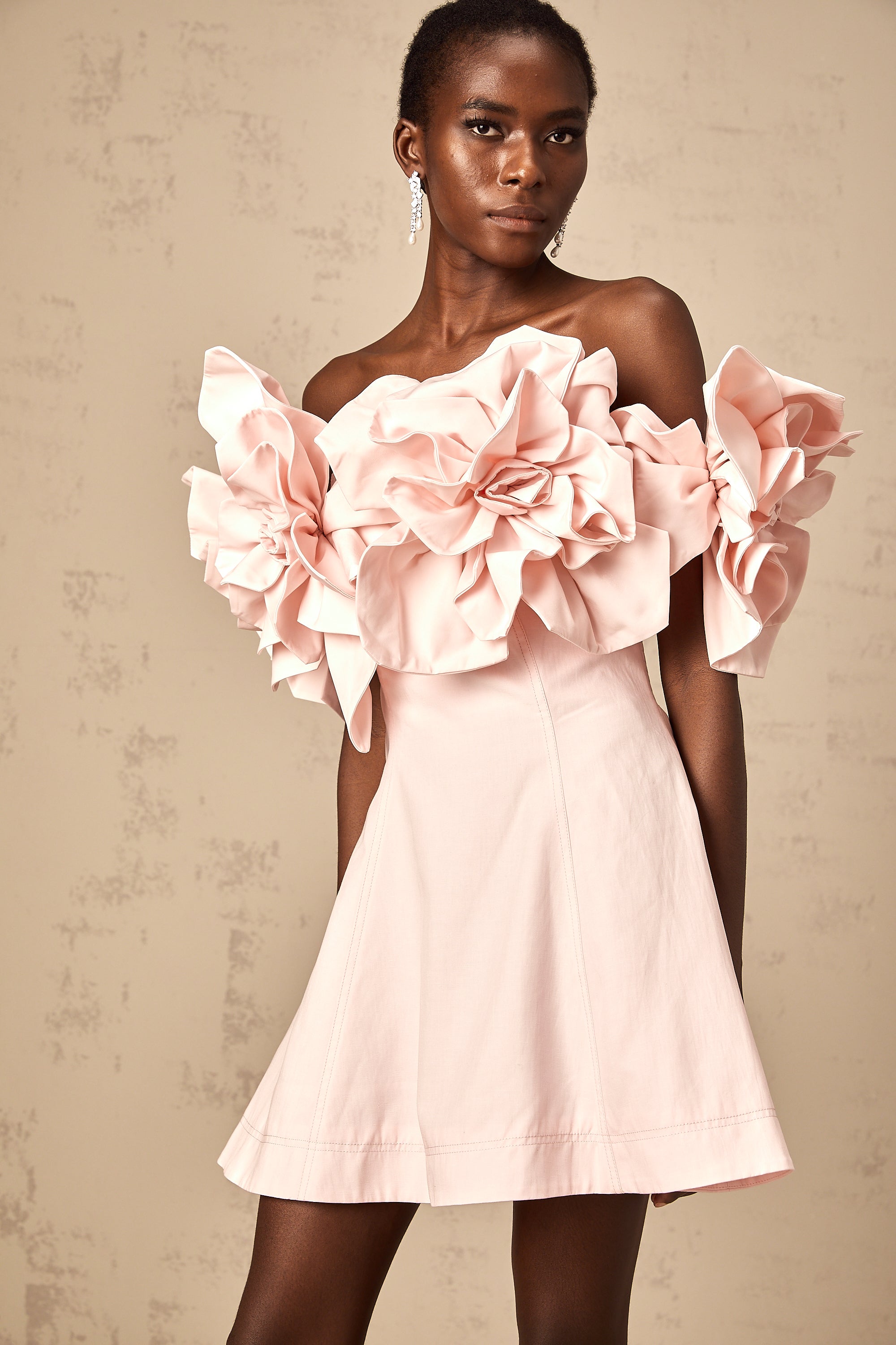 Juliette pink off-shoulder 3D-petal mini dress (Final Sale-US Only)
