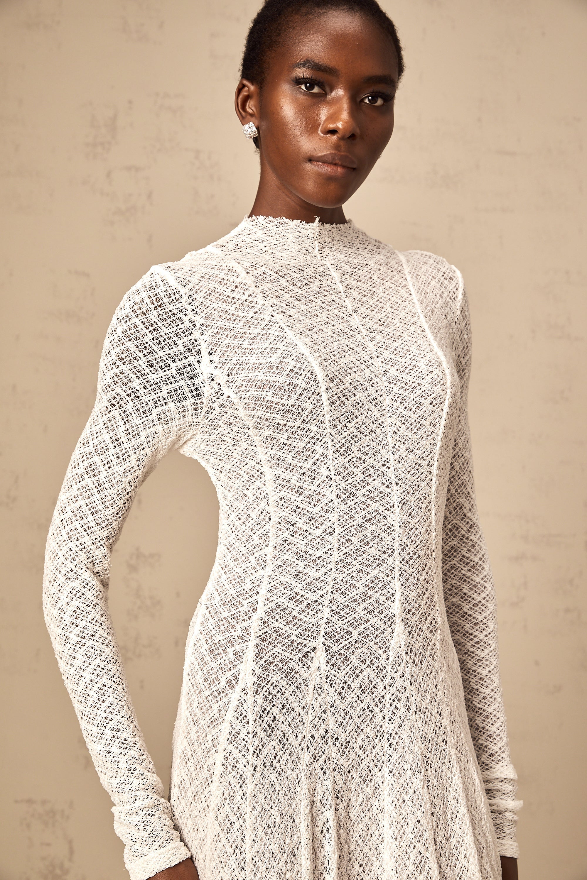 Athena wavy-pattern lace maxi dress in White (Final Sale-US Only)
