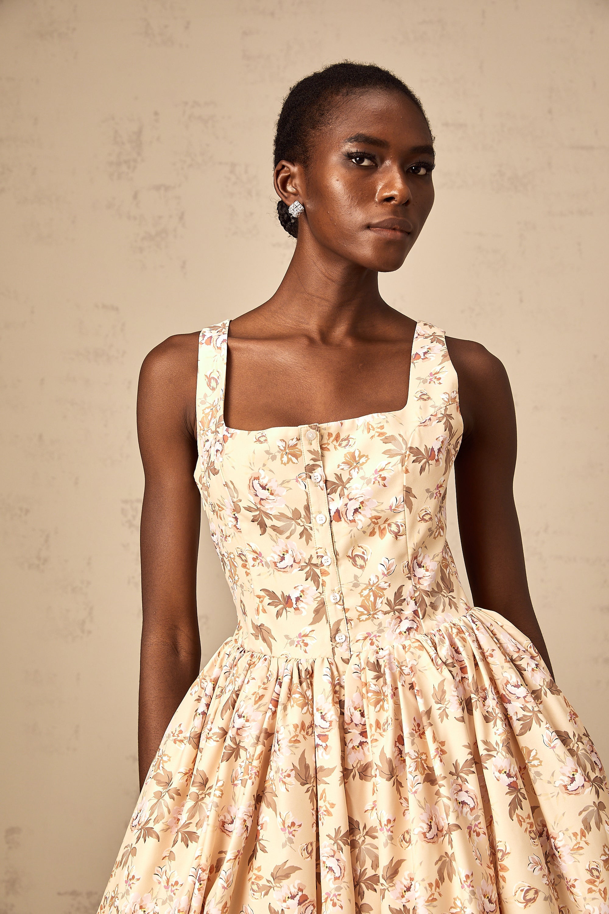 Alizée yellow floral-print buttoned midi dress (US Only)