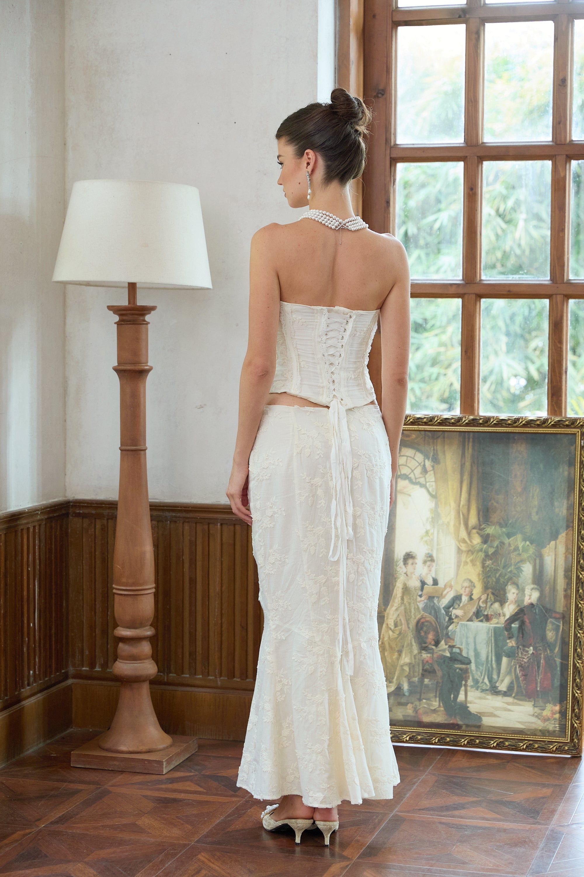 Margot white embroidered top & skirt matching set