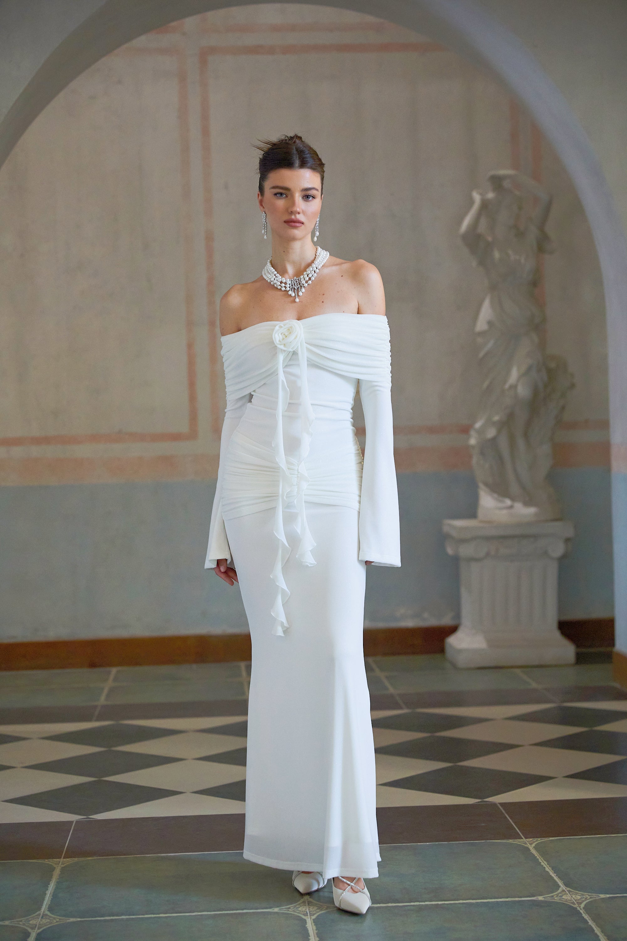 Wanda white glittered floral-appliqué knit maxi dress (Final Sale)