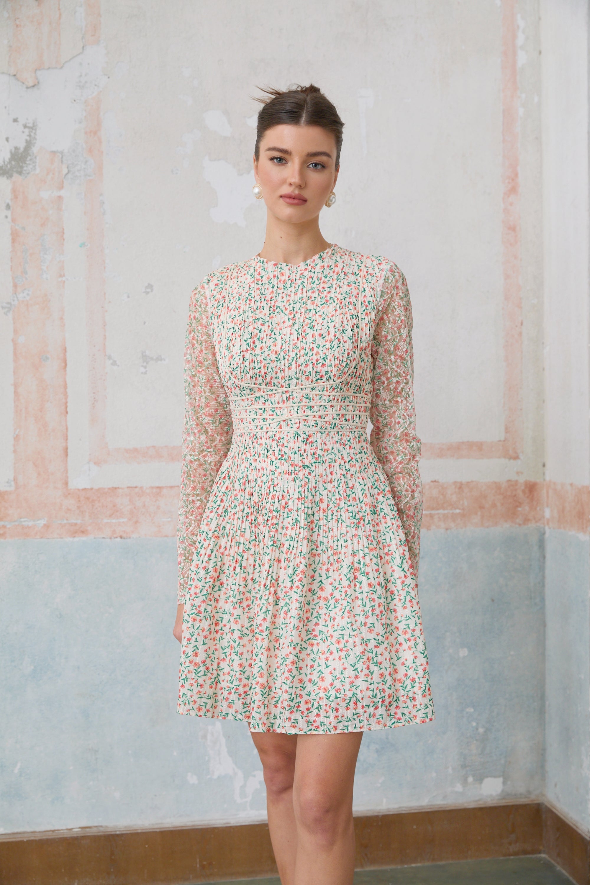 Marion floral-print pleated mini dress