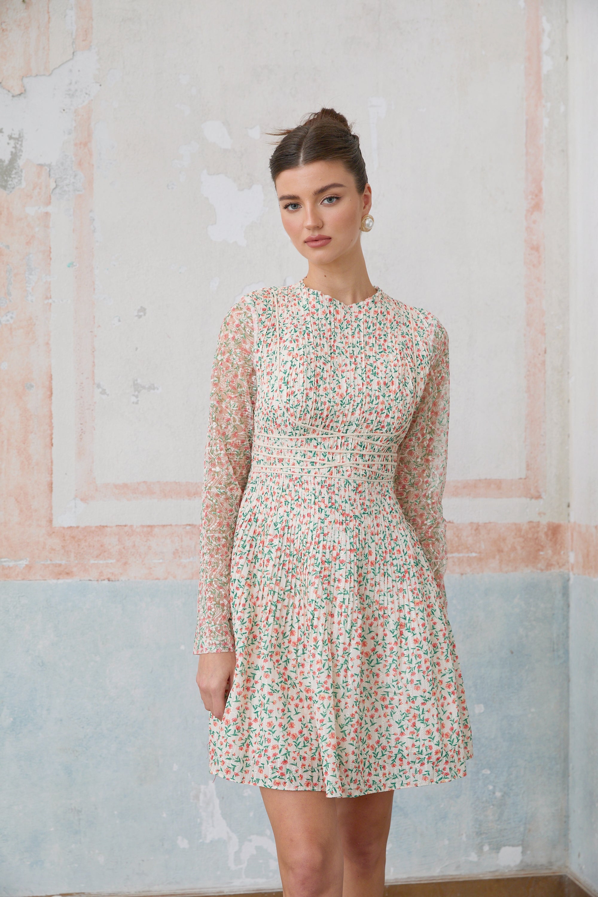 Marion floral-print pleated mini dress