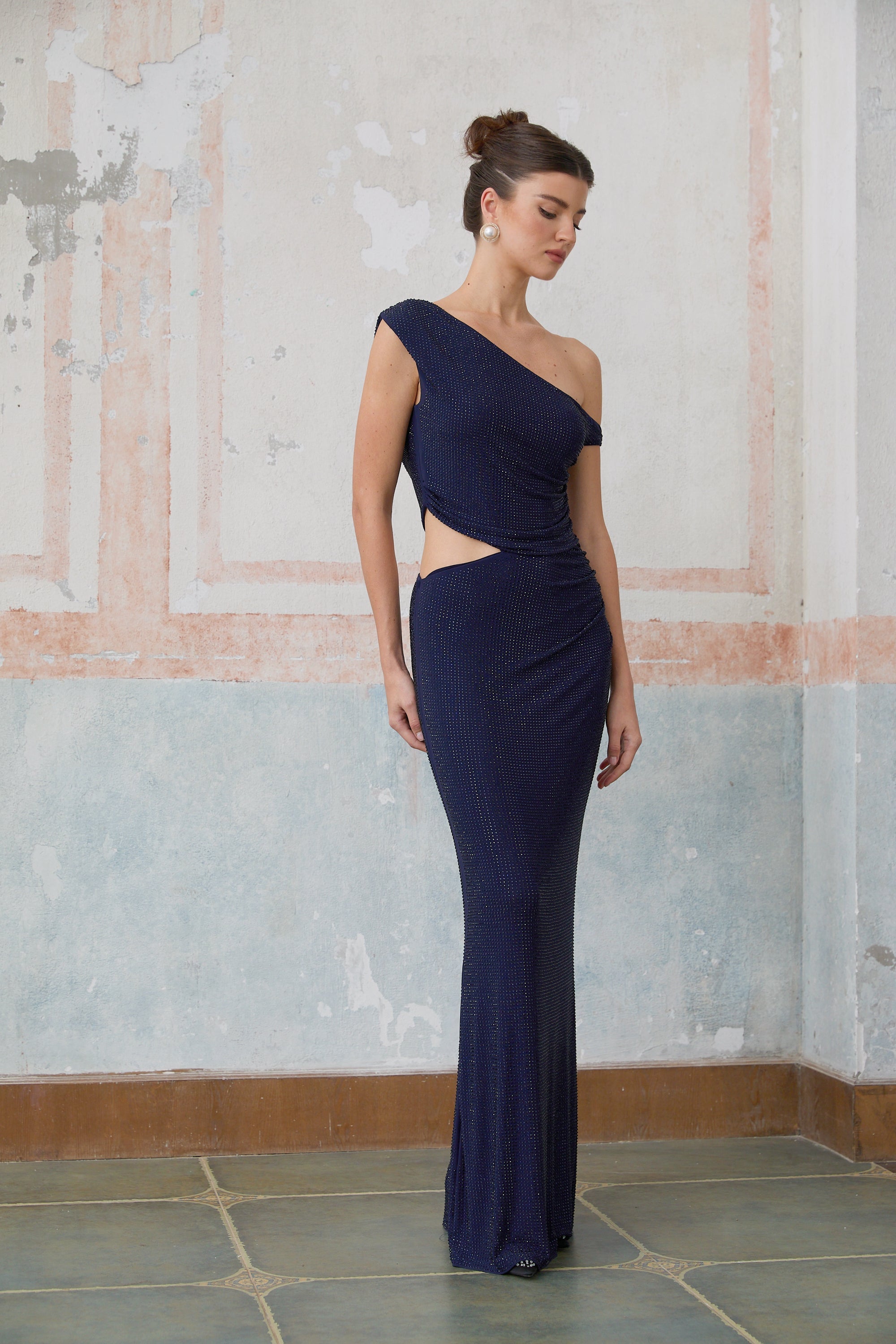 Alizée blue cut-out rhinestone maxi dress