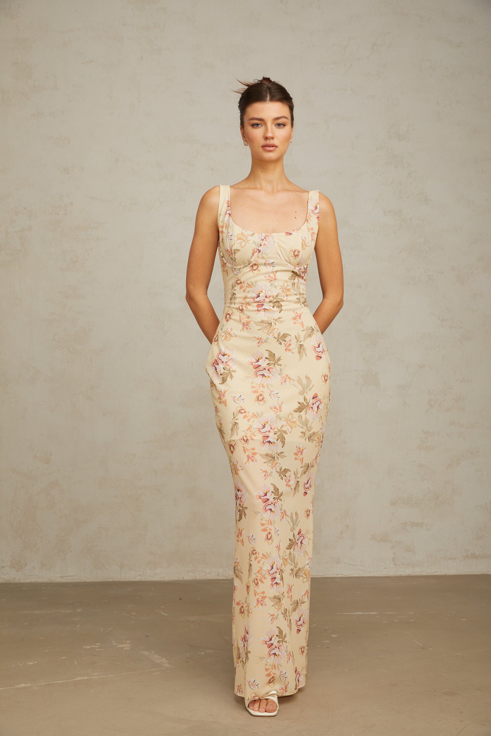 Alizée yellow floral-print sleeveless maxi dress