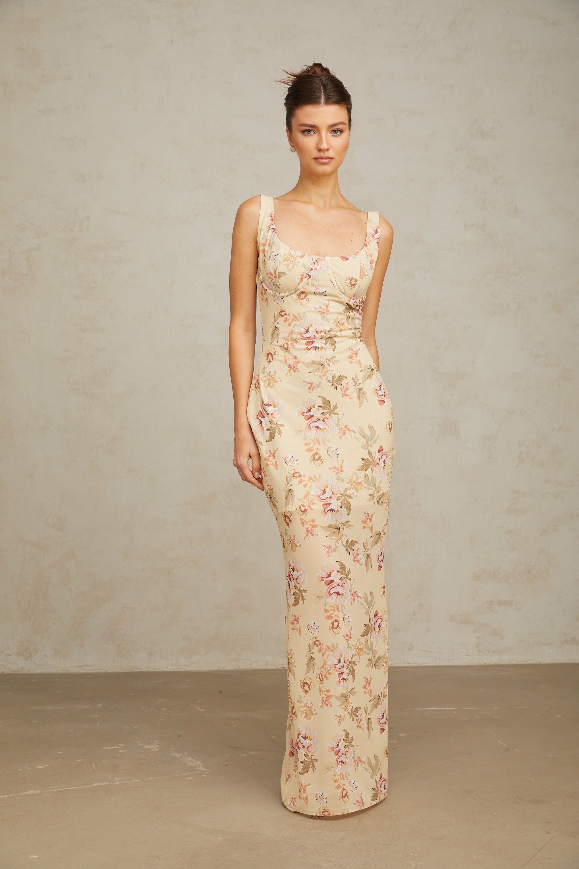 Alizée yellow floral-print sleeveless maxi dress