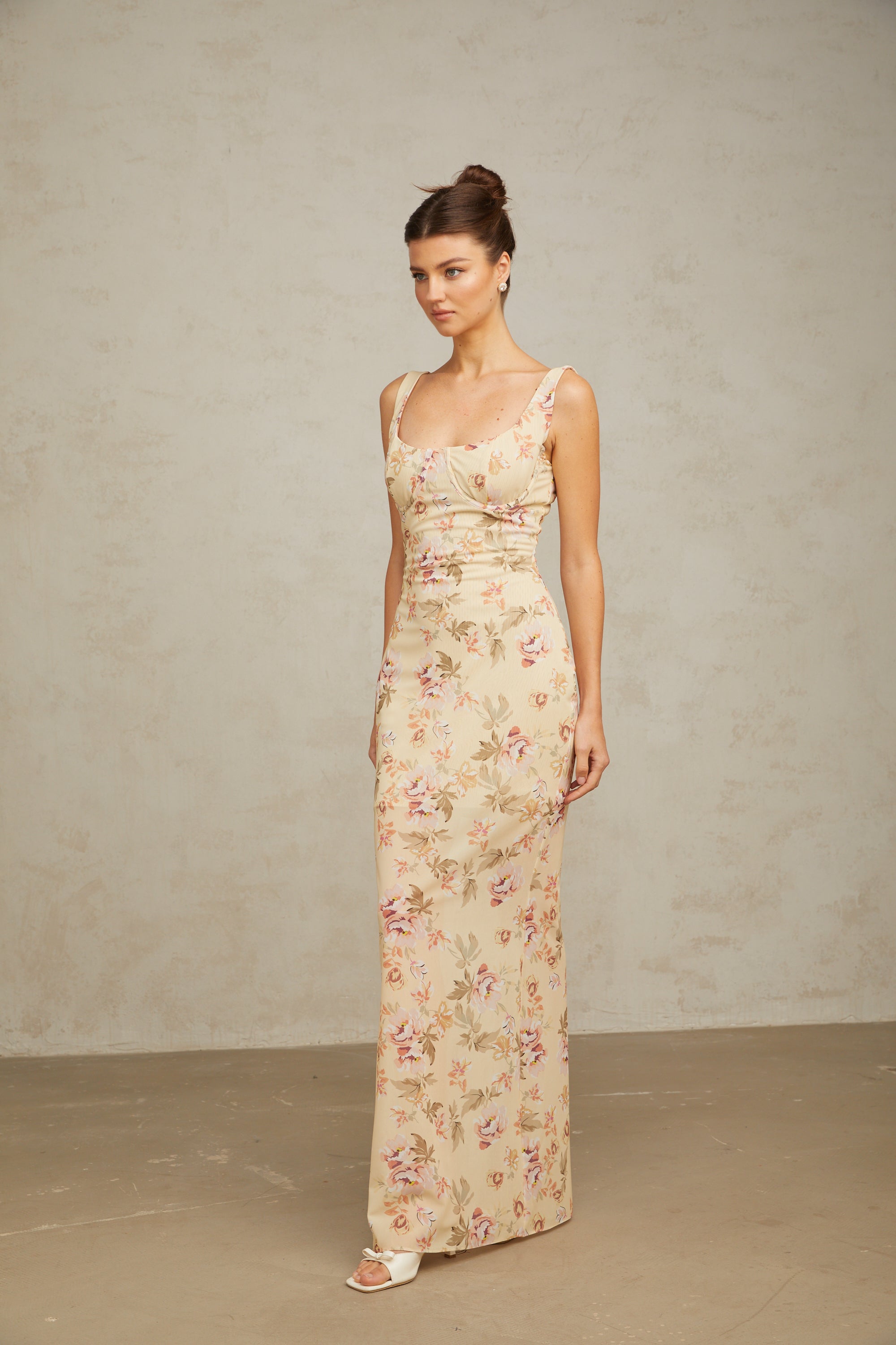 Alizée yellow floral-print sleeveless maxi dress