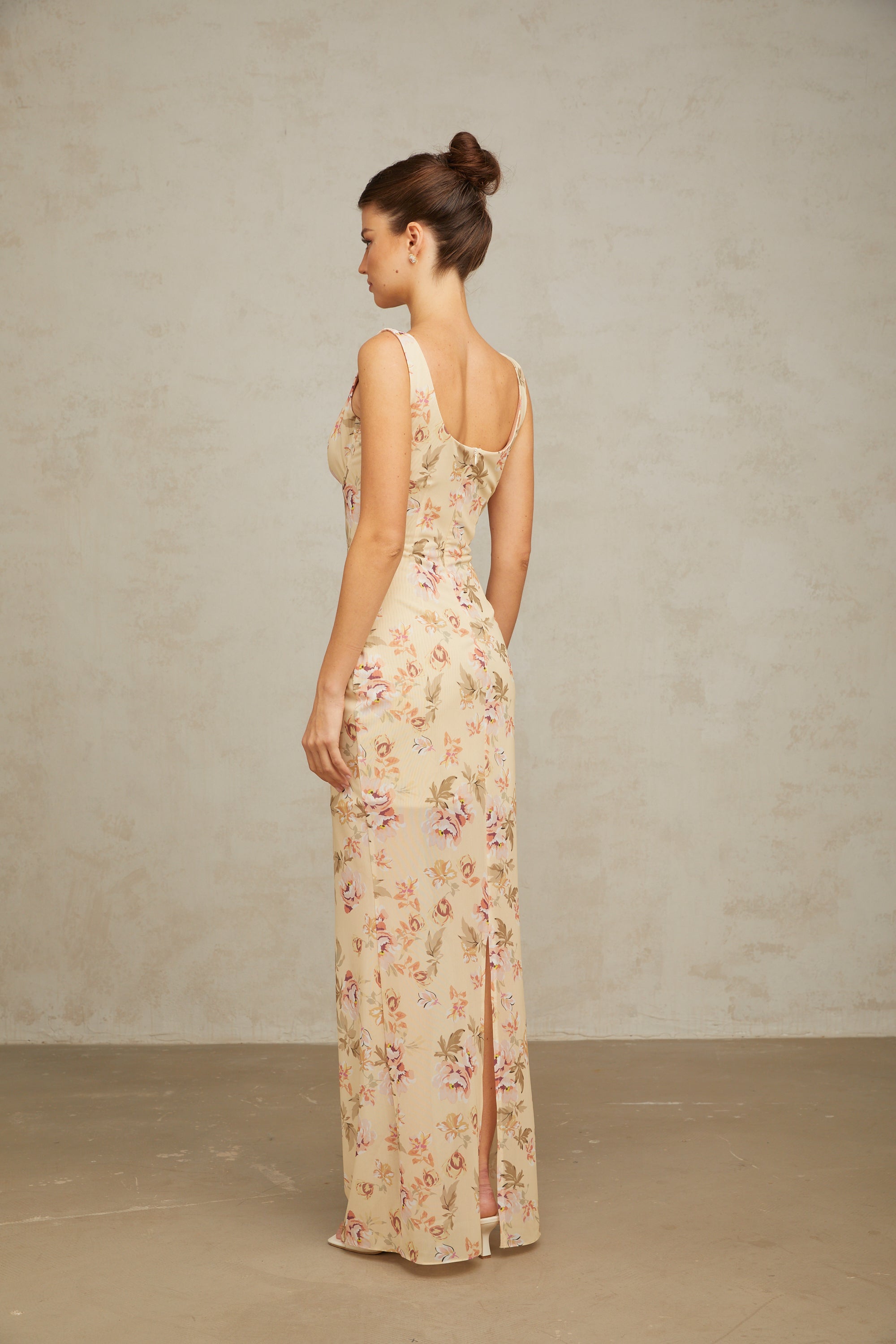 Alizée yellow floral-print sleeveless maxi dress
