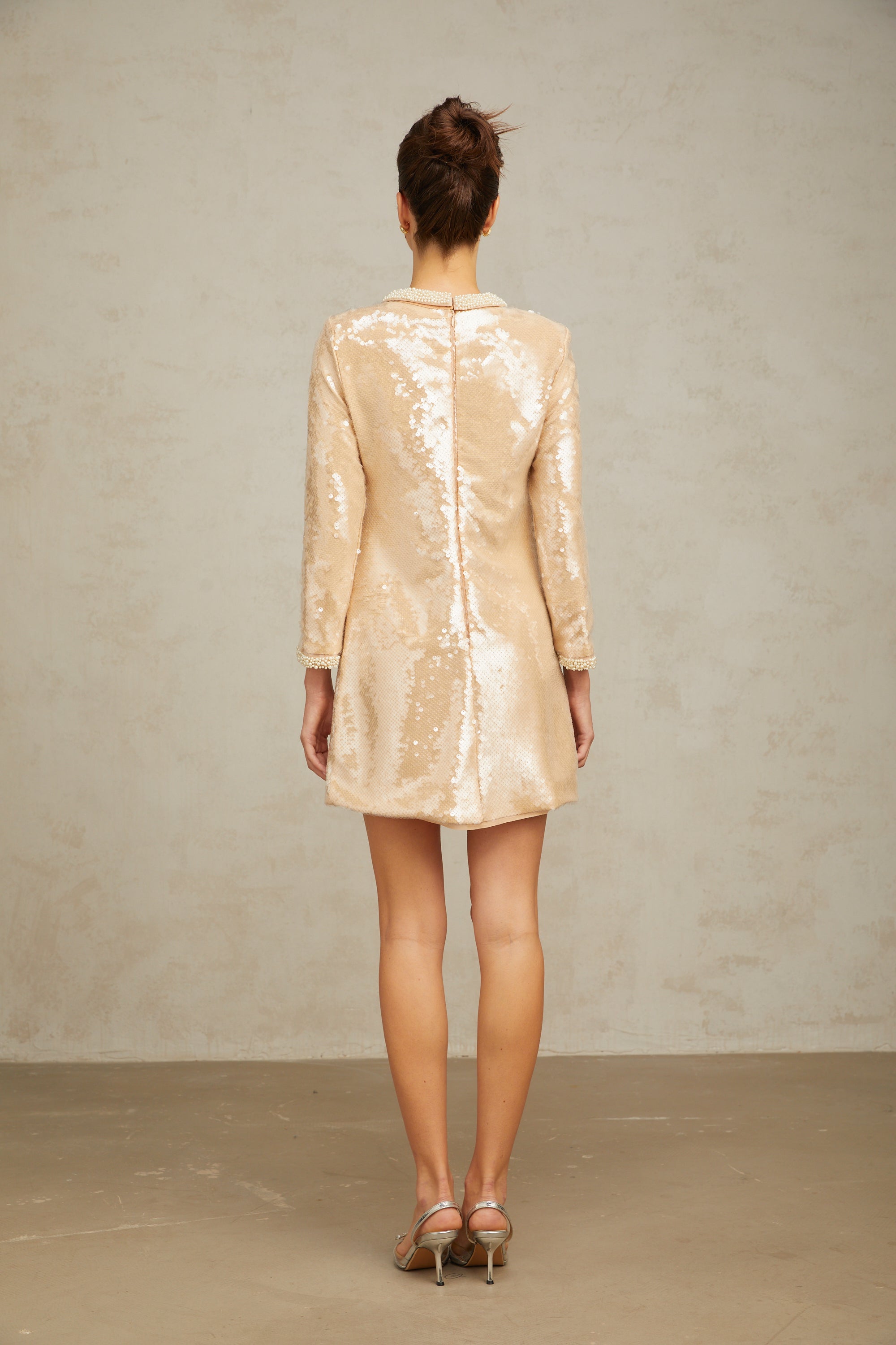 Ornella neutrals faux-pearl sequined mini dress
