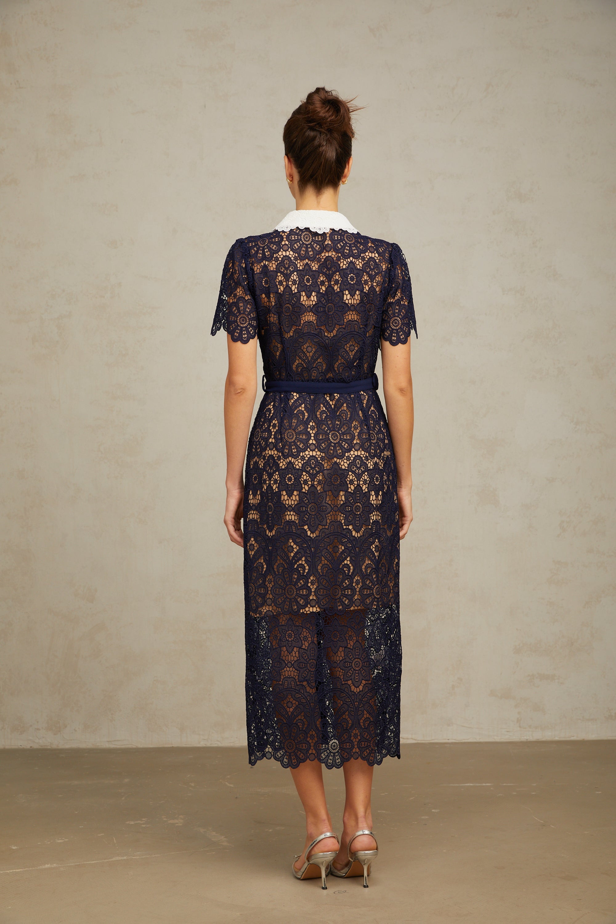 Ariane Navy Crochet-lace Midi Dress (Final Sale-US Only)