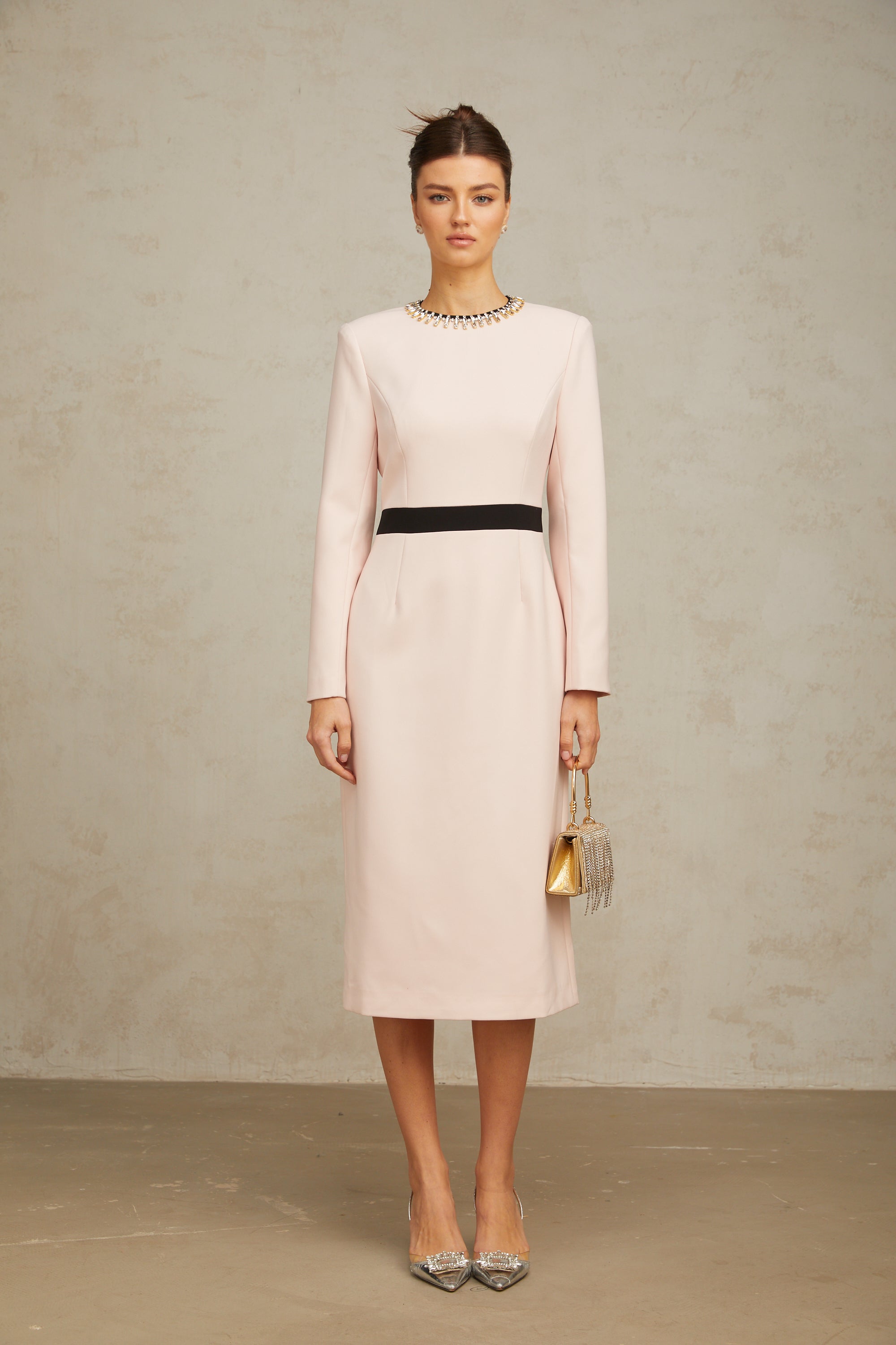 Anaïs pink crystal color-blocked midi dress (Final Sale-US Only)