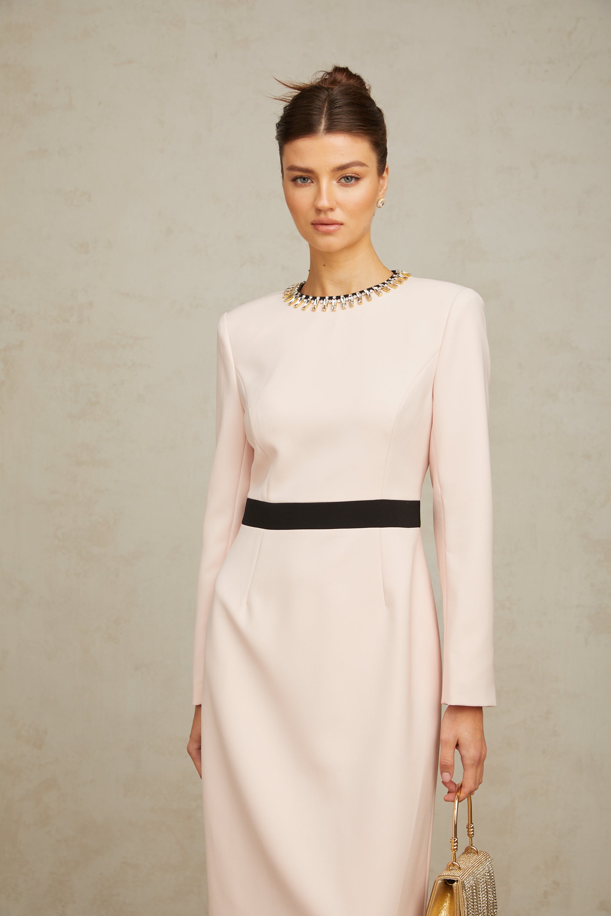 Anaïs pink crystal color-blocked midi dress (Final Sale-US Only)