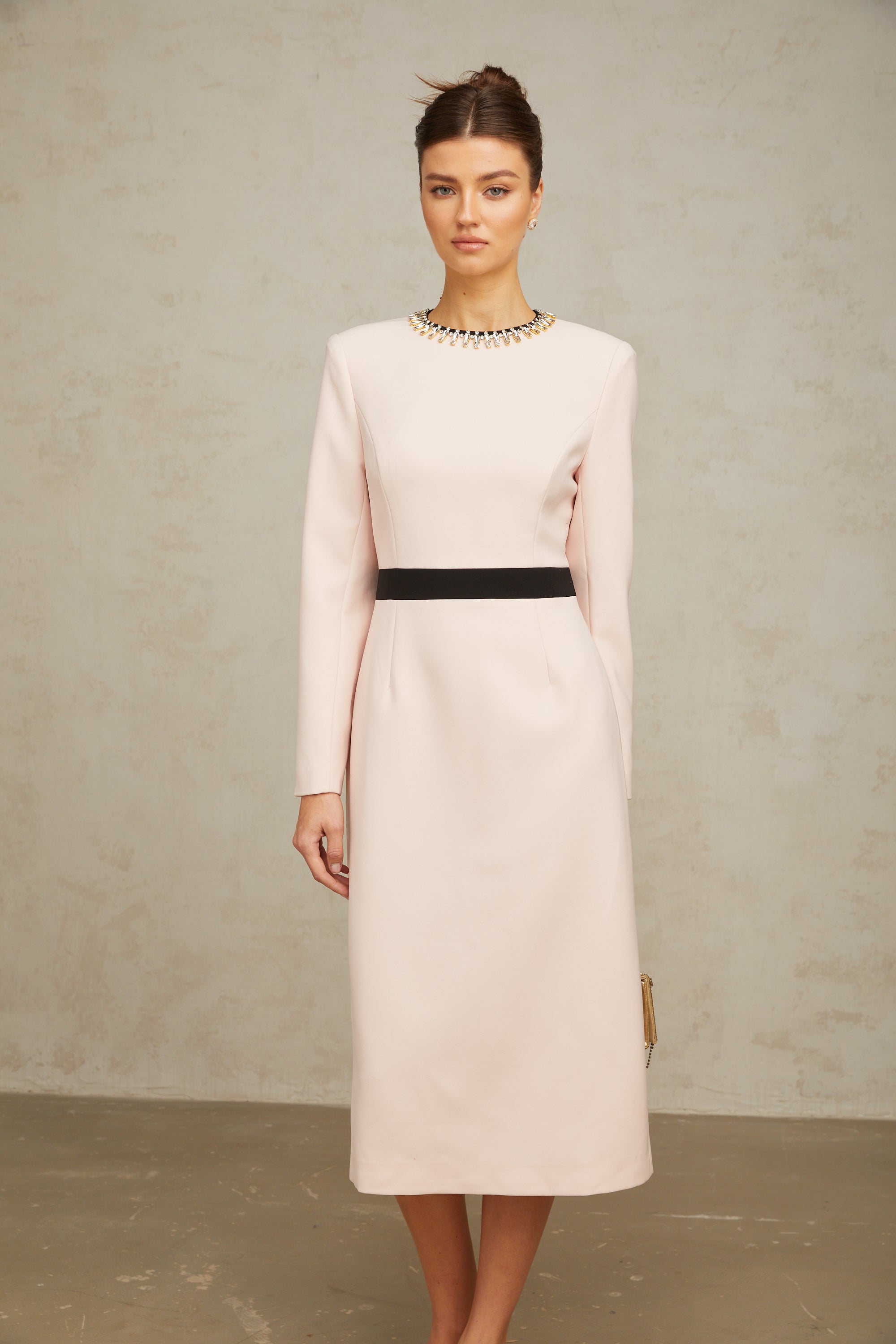 Anaïs pink crystal color-blocked midi dress (Final Sale-US Only)