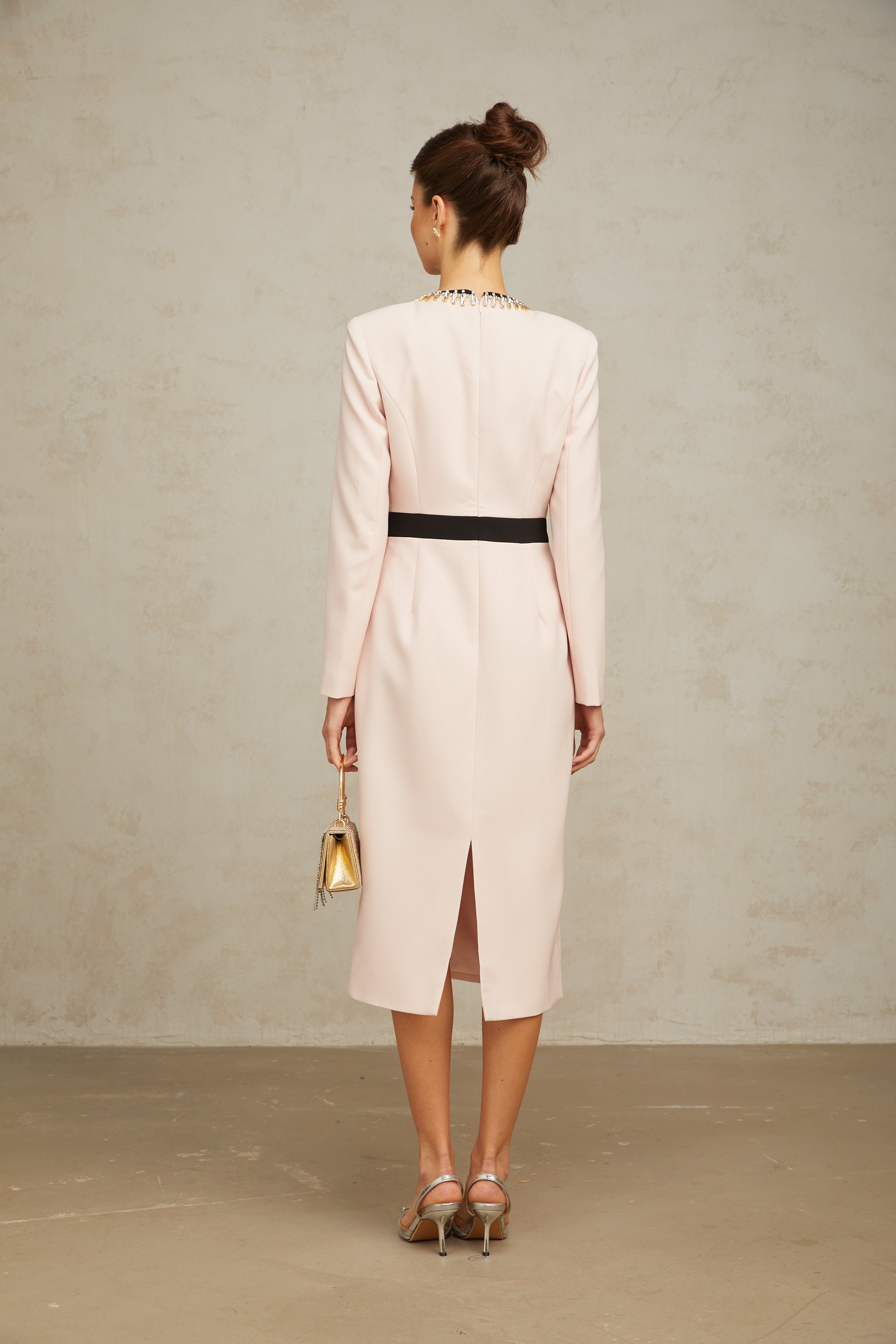 Anaïs pink crystal color-blocked midi dress (Final Sale-US Only)
