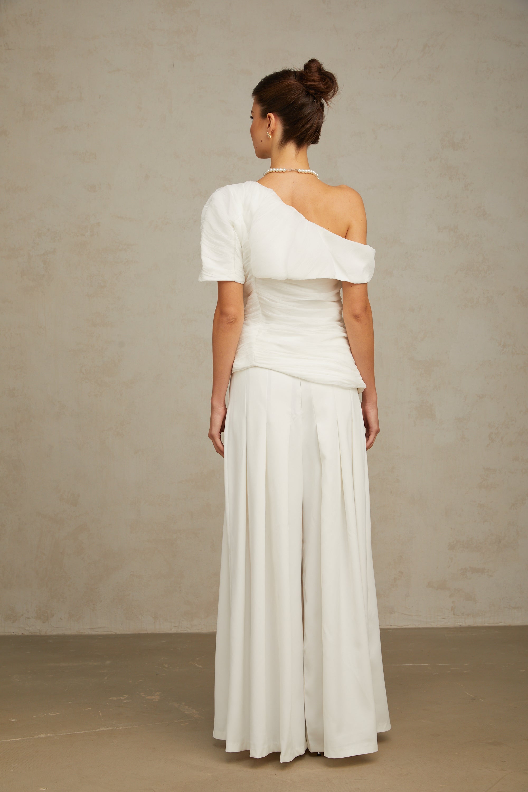 Adèle creased top & trousers matching set in White (Final Sale-US Only)