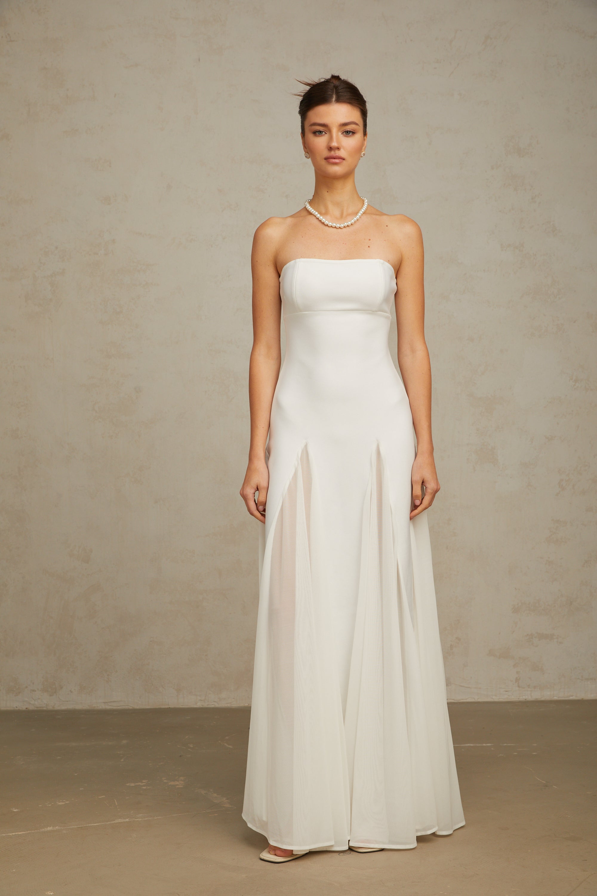Nathalie white tulle-panelling maxi dress (US Only)
