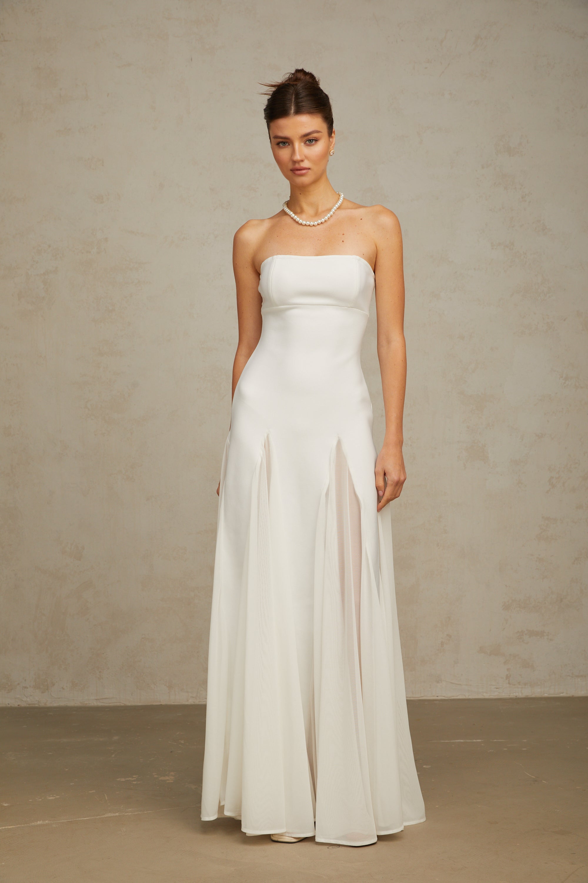 Nathalie white tulle-panelling maxi dress (US Only)
