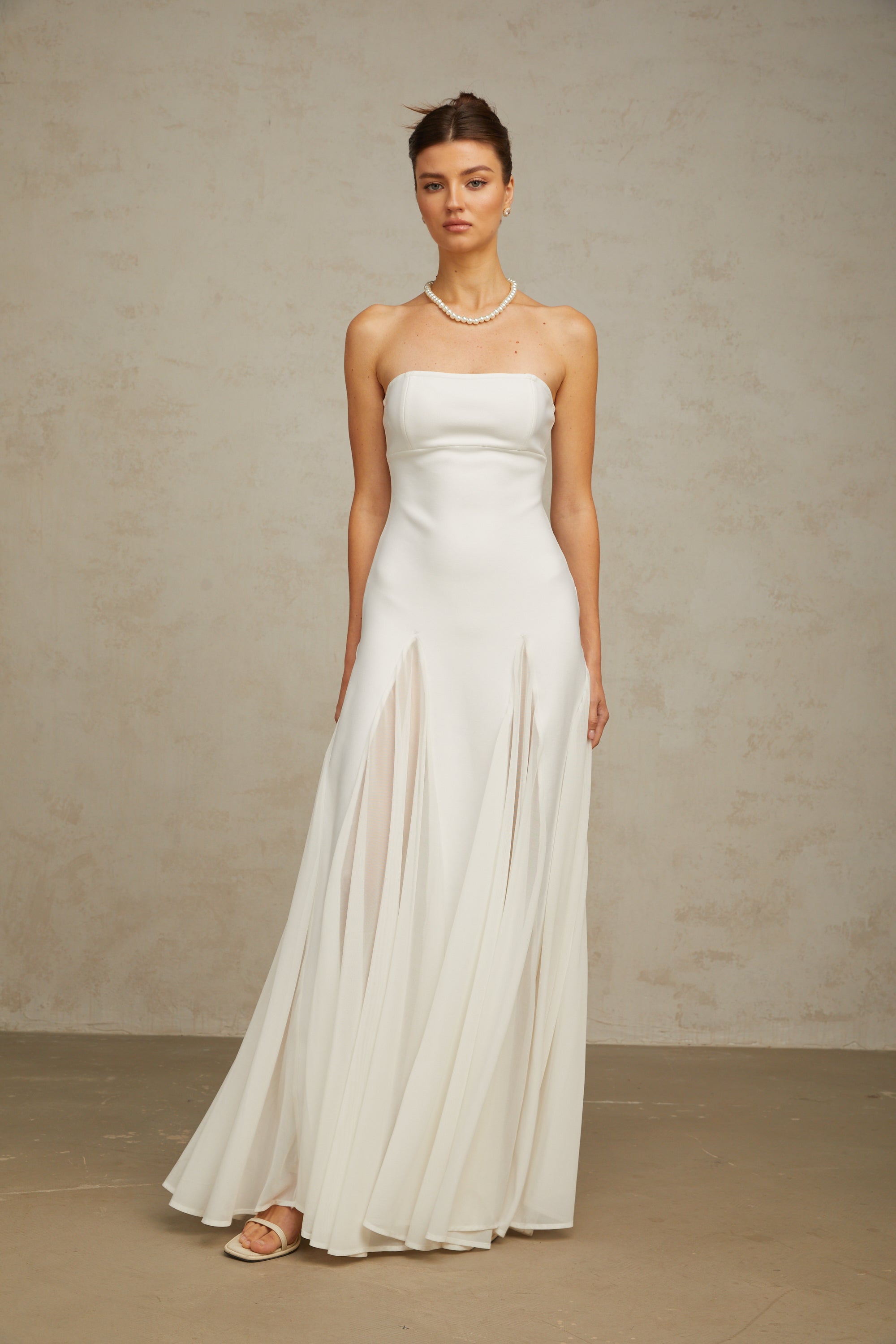 Nathalie white tulle-panelling maxi dress (US Only)