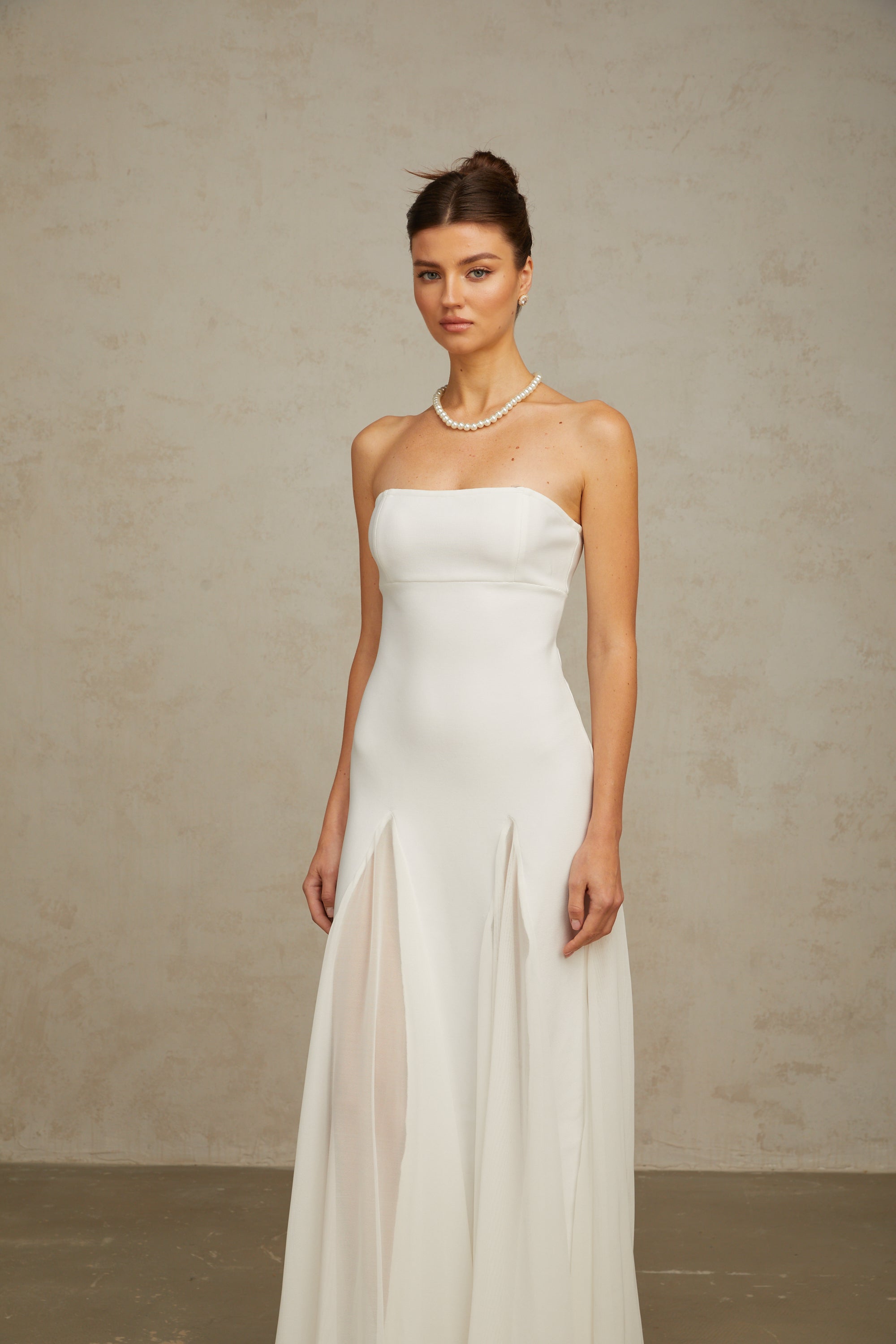 Nathalie white tulle-panelling maxi dress (US Only)