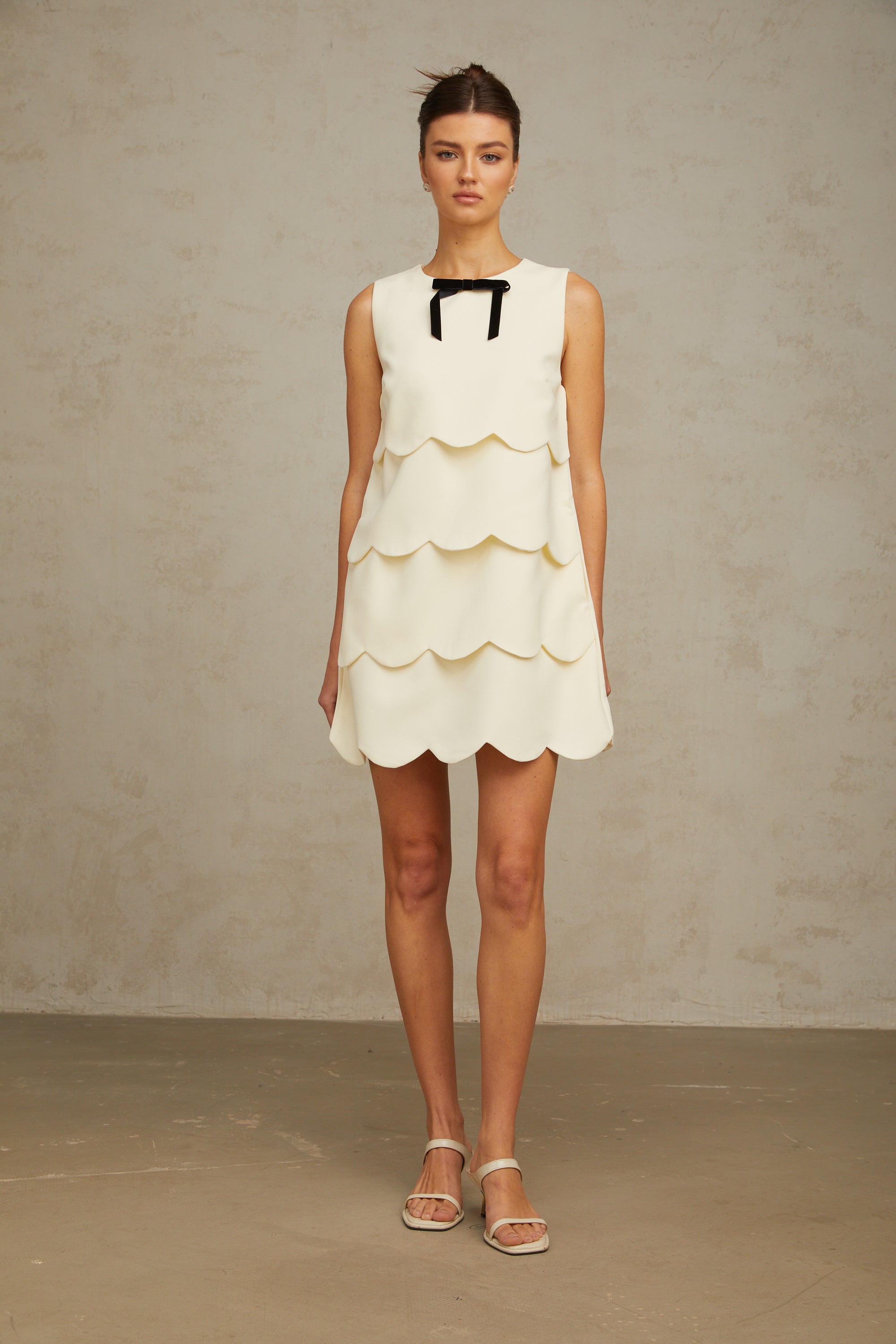 Chantal white wavy tiered mini dress (US Only)