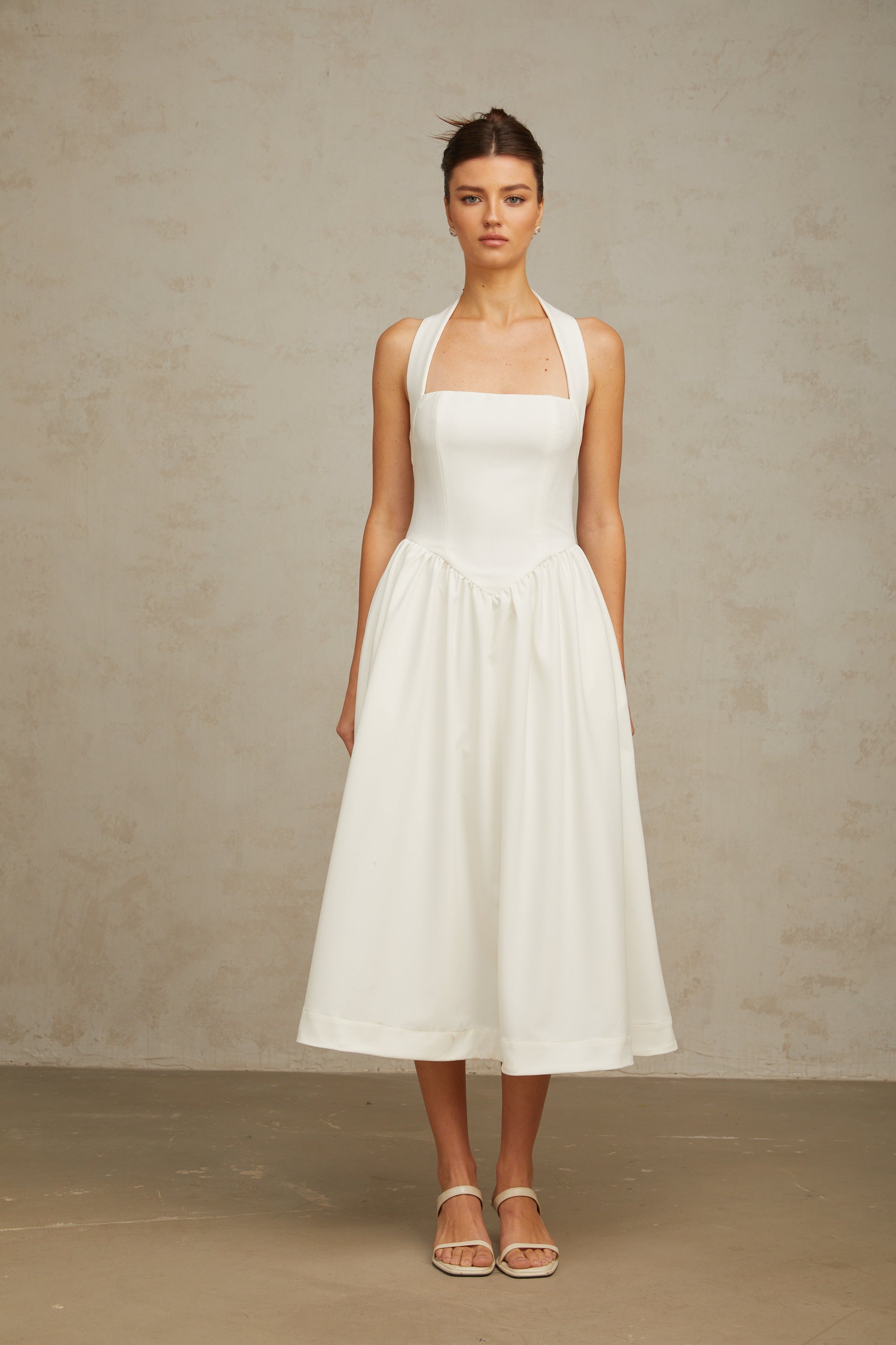 Alizée halterneck pleated midi dress in White (Final Sale-US Only)