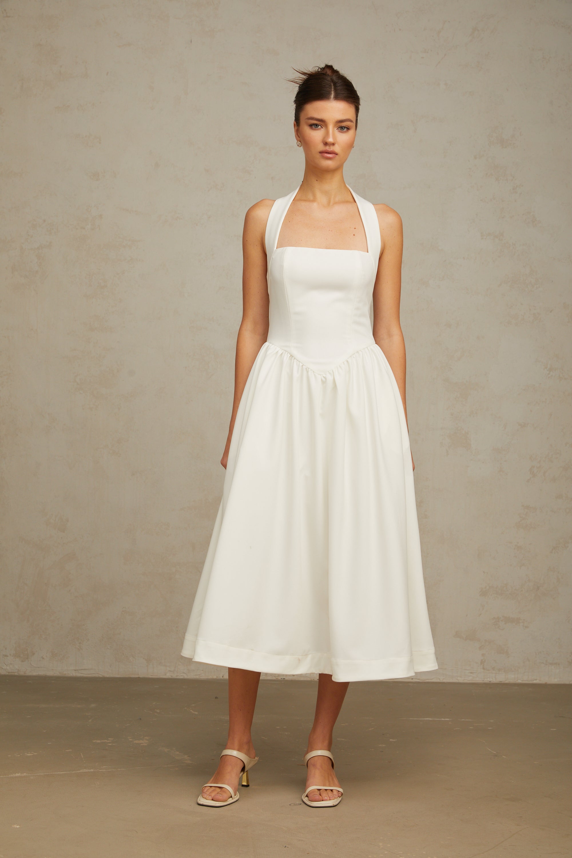 Alizée halterneck pleated midi dress in White (Final Sale-US Only)