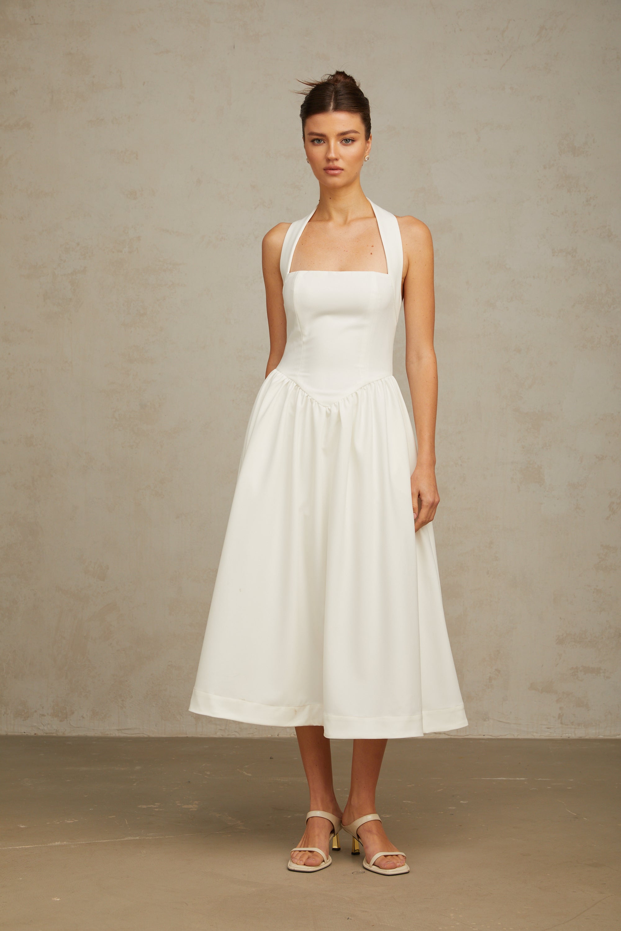 Alizée halterneck pleated midi dress in White (Final Sale-US Only)