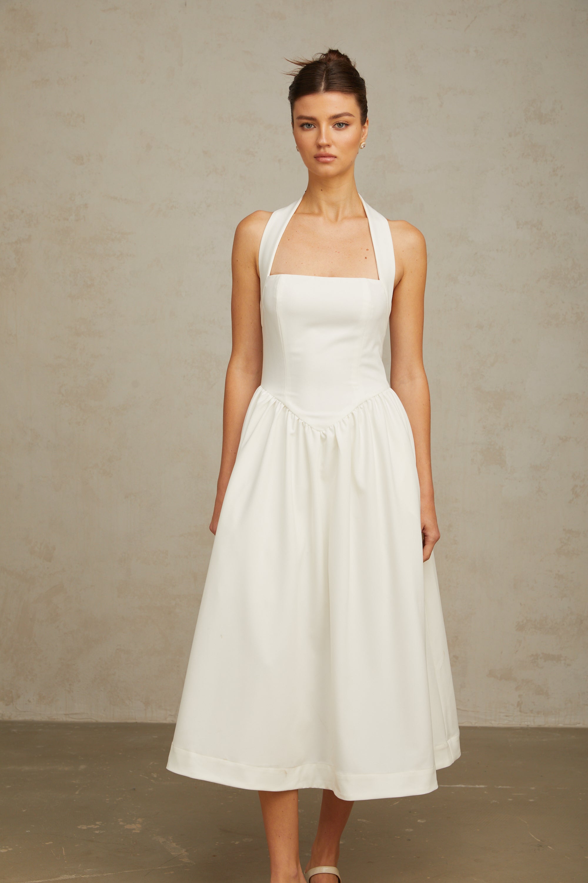 Alizée halterneck pleated midi dress in White (Final Sale-US Only)