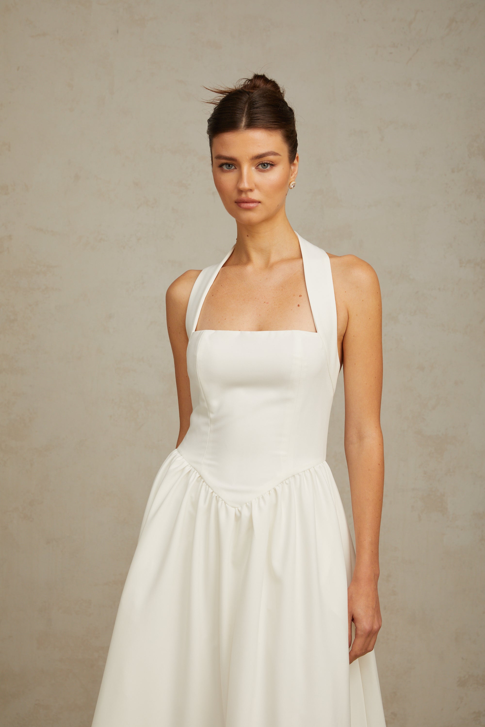Alizée halterneck pleated midi dress in White (Final Sale-US Only)