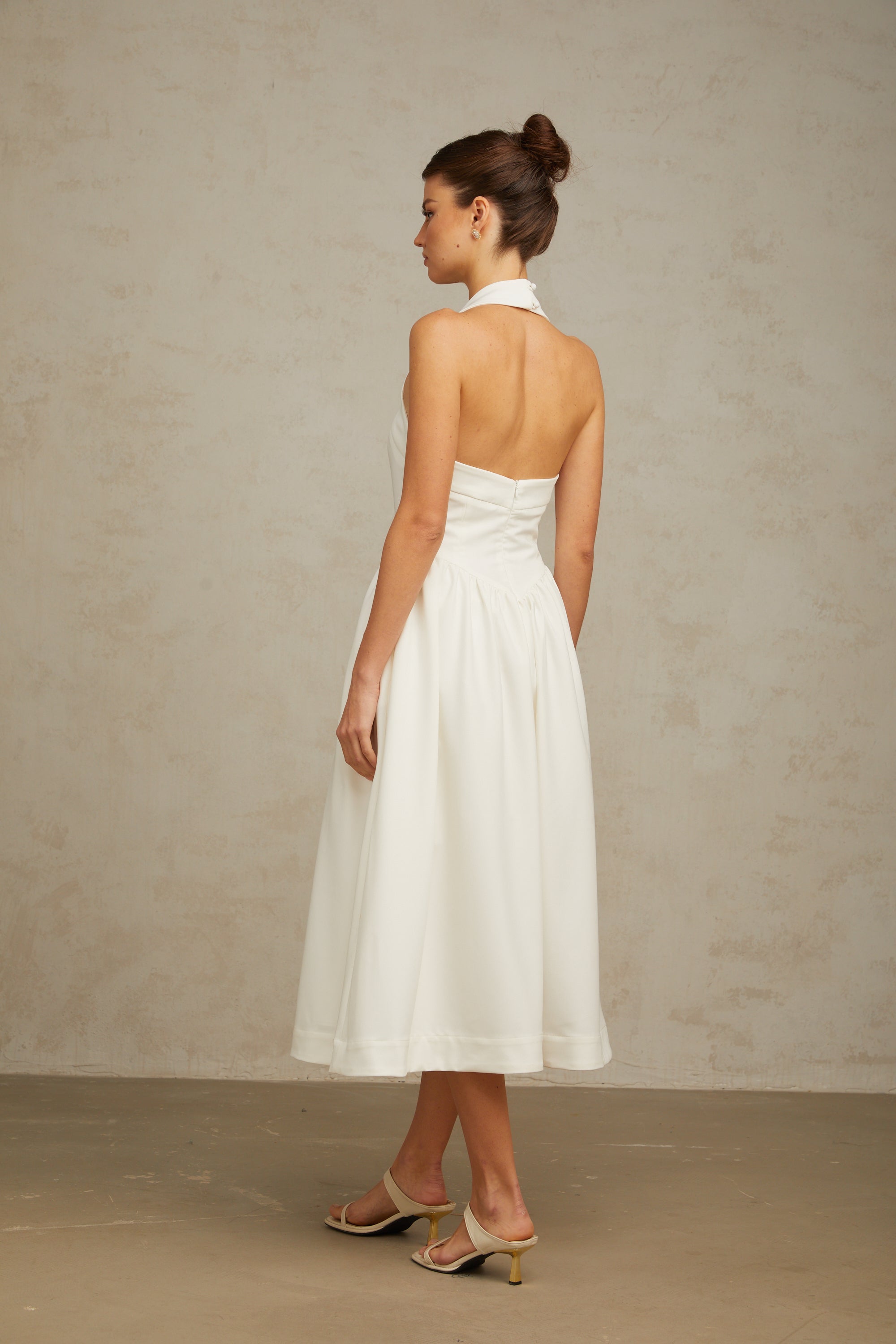 Alizée halterneck pleated midi dress in White (Final Sale-US Only)