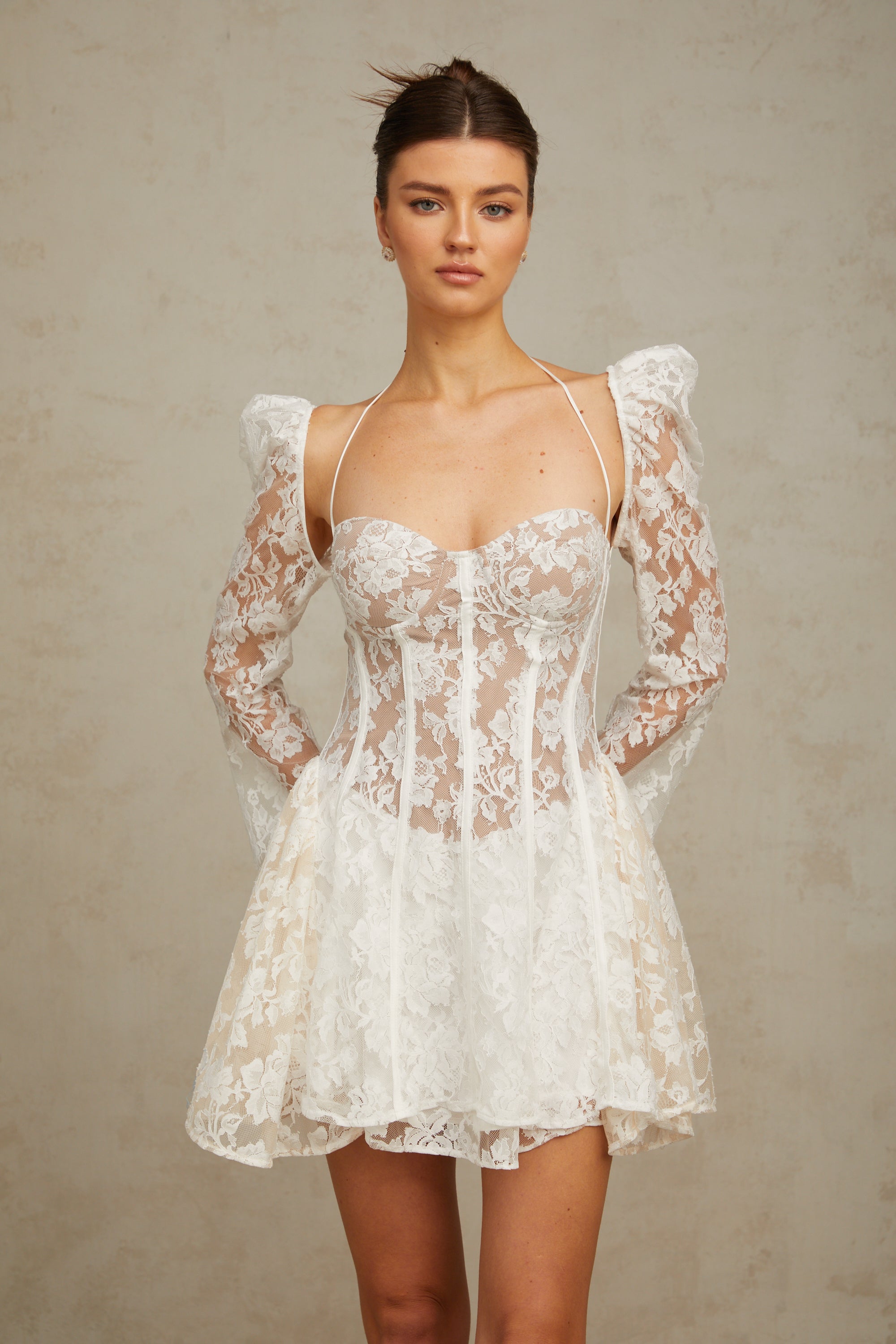 Vivienne white floral-lace corset mini dress  (Final Sale-US Only)
