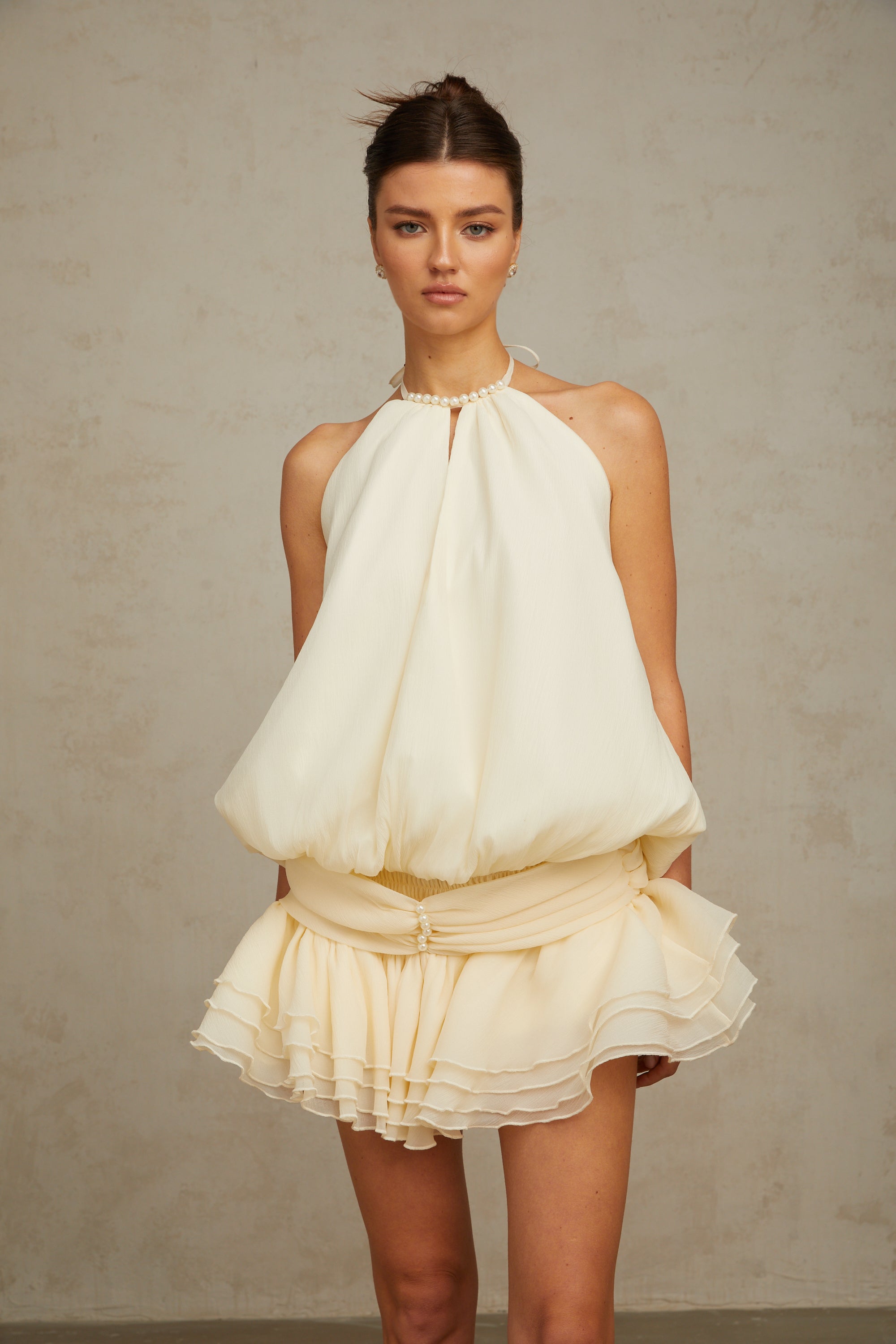 Bérénice white halterneck faux-pearl mini dress (Final Sale-US Only)