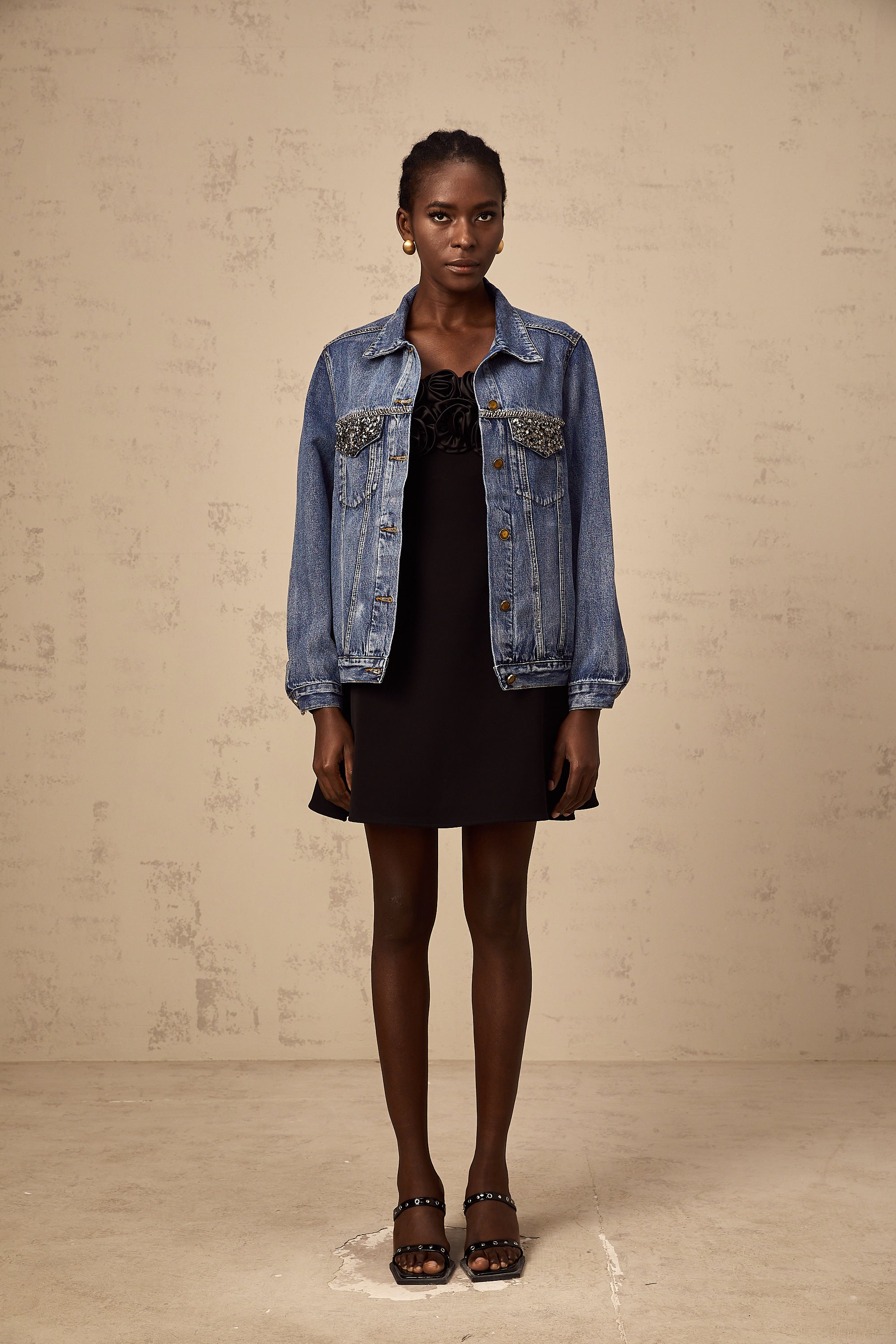 Valérie blue rhinestone-embellished denim jacket