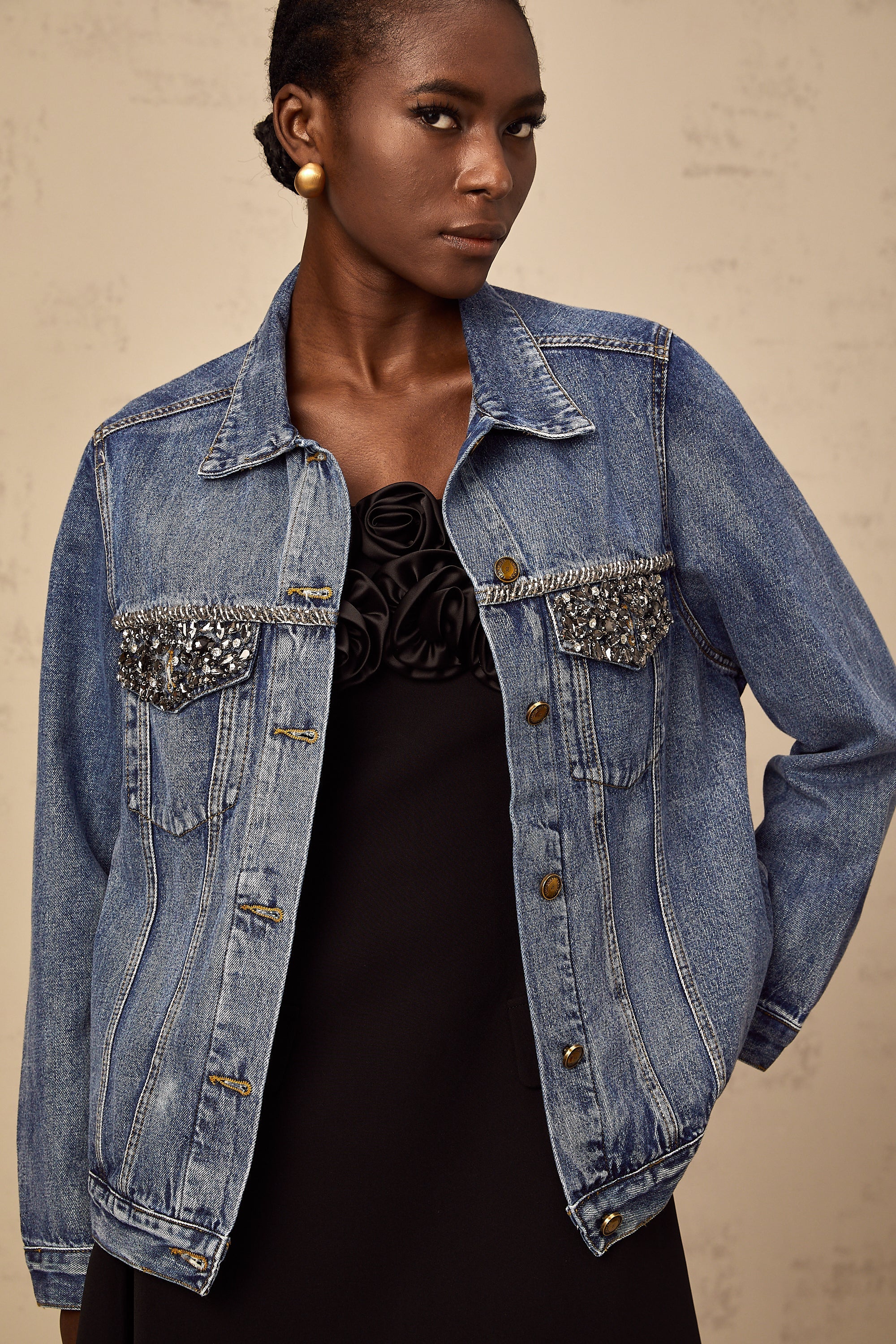 Valérie blue rhinestone-embellished denim jacket